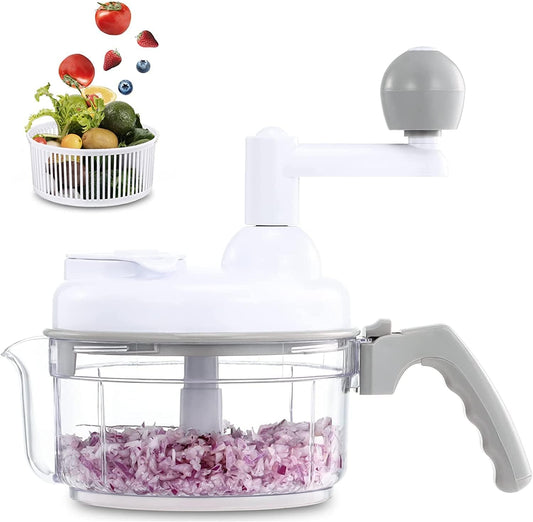 Geedel Hand Food Chopper, Vegetable Quick Chopper Manual Food Processor, Easy To Clean Food Dicer Mincer Mixer Blender, Rotary Onion Chopper for Garlic, Salad, Salsa, Nuts, Meat, Fruit, Ice, etc
