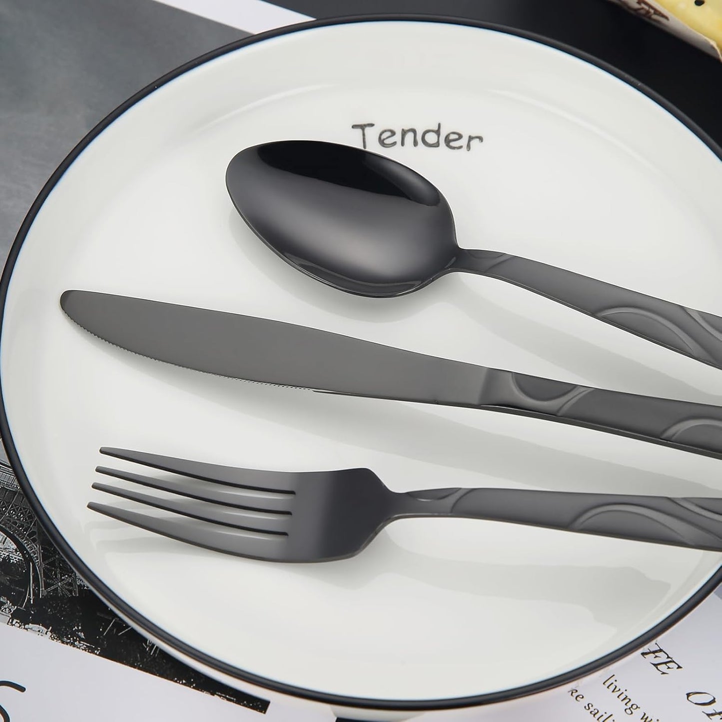 Black Silverware Set, 30 Pieces Stainless Steel Flatware Utensils, Cutlery Set Service for 6 Including Fork Spoon and Knife, Dishwasher Safe