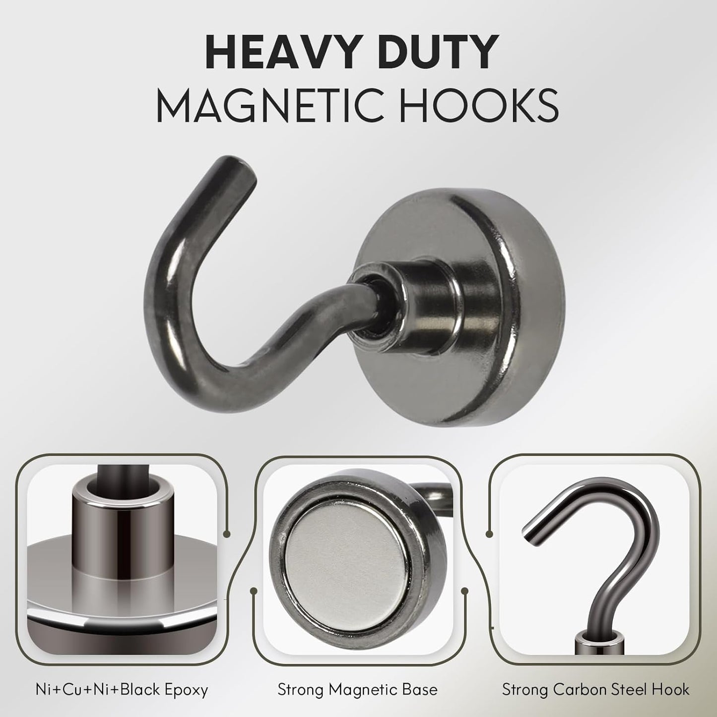 Neosmuk Magnetic Hooks,30lb++ Heavy Duty Earth Magnets with Hook for Refrigerator, Extra Strong Cruise Hook for Hanging, Magnetic Hanger for Cabins, Grill (Gunblack, 15 Pack)