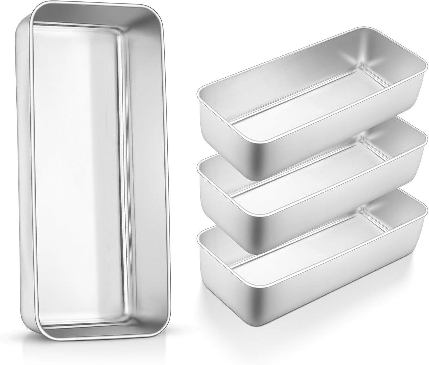 TeamFar Loaf Pan, 12 x 5 Inch Stainless Steel Loaf Pans for Baking Bread, 4 Pack Large Bread Loaf Baking Pan for Homemade Bread, Meatloaf, Cake, Brownies, Non-Toxic, Heavy-duty, Oven & Dishwasher Safe