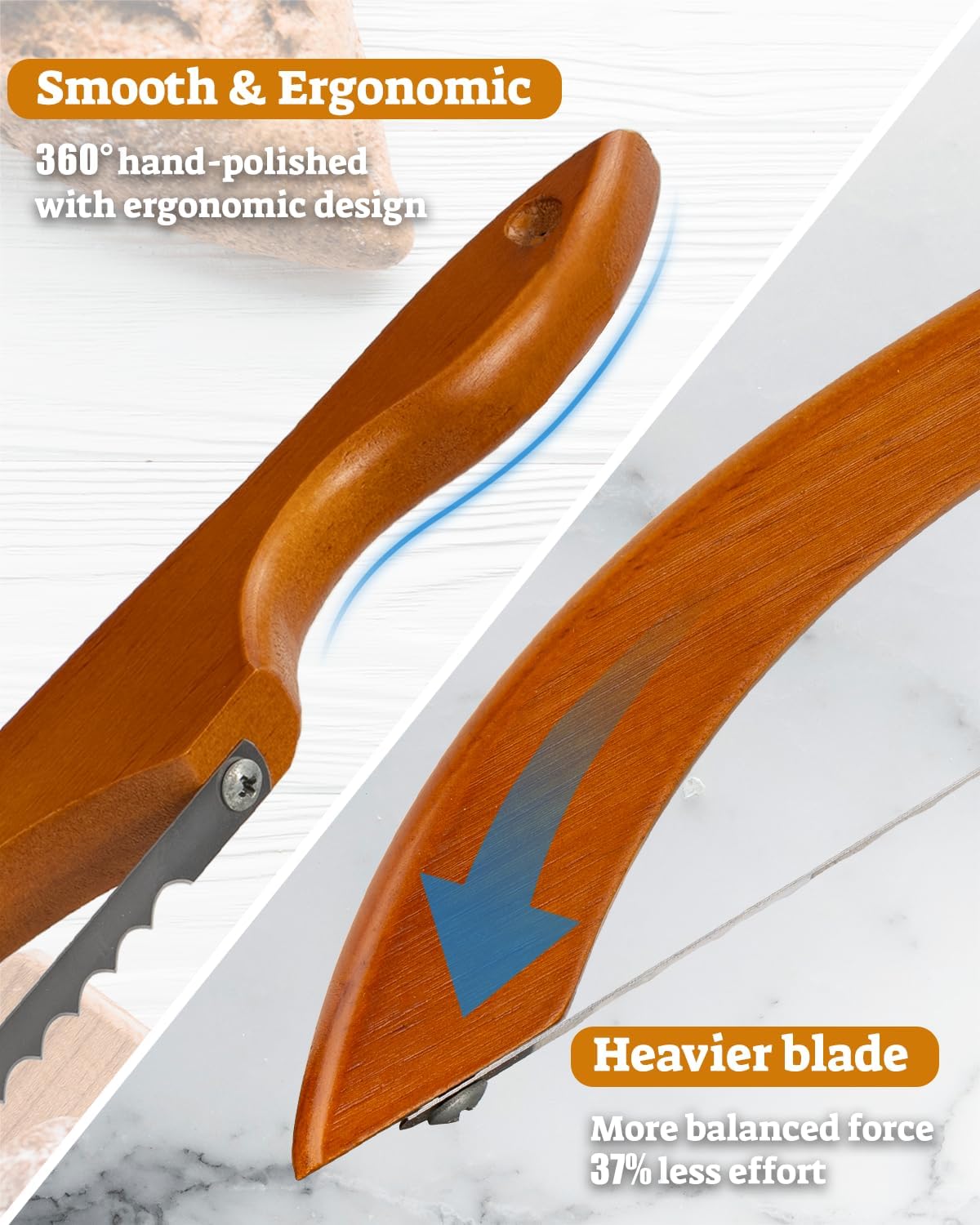 16.5” Bread slicer for Homemade Bread, Serrated Bread Knife for homemade bread with Bow Design, Premium Bread Knife, Bread Slicer, Bread Cutter for Bagels, Baguettes, Light Brown Color