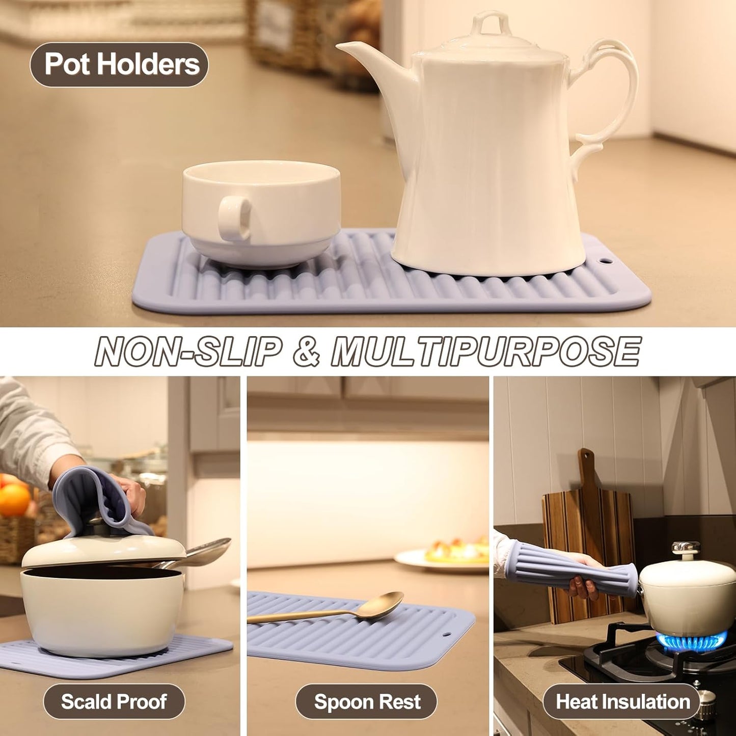 Joyhalo 4 Pack Silicone Trivets for Hot Pots and Pans,480℉ Heat Resistant Trivets for Hot Dishes,Hot Pads for Countertop,Kitchen Potholders,Blue