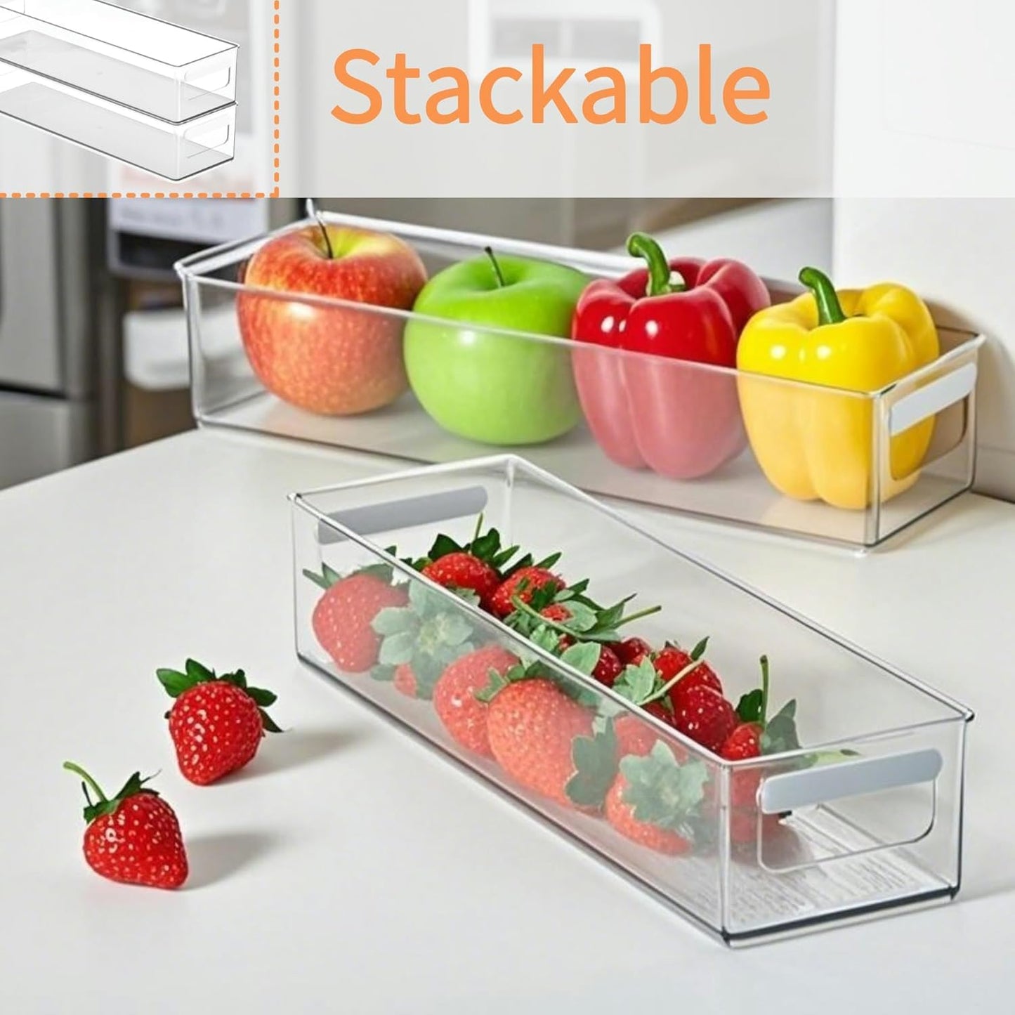 vacane Clear Refrigerator Organizer Bins Plastic Food Storage Fridge Organizer Pantry Organization Container for Pantry,Bathroom,Kitchen