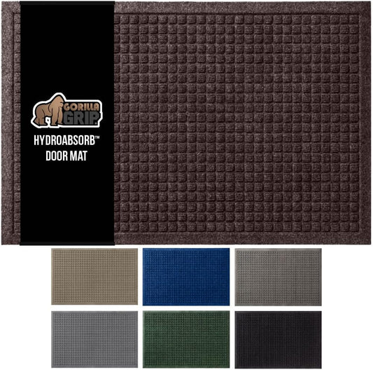 GORILLA GRIP Front Door Mat, 72x24, Indoor Outdoor Ultra Absorbent HydroAbsorb Doormat, Absorbs Up to 2.75 Cups of Water, Stain and Fade Resistant, Rubber Backing Doormats, Captures Dirt, Coffee