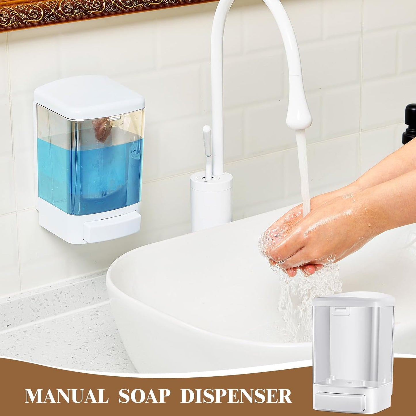 Hushee 2 Pcs Commercial Soap Dispenser Wall Mounted Manual Soap Dispenser Containers Bathroom Plastic Hand Wash Wall Containers for Kitchen Hotel Liquid