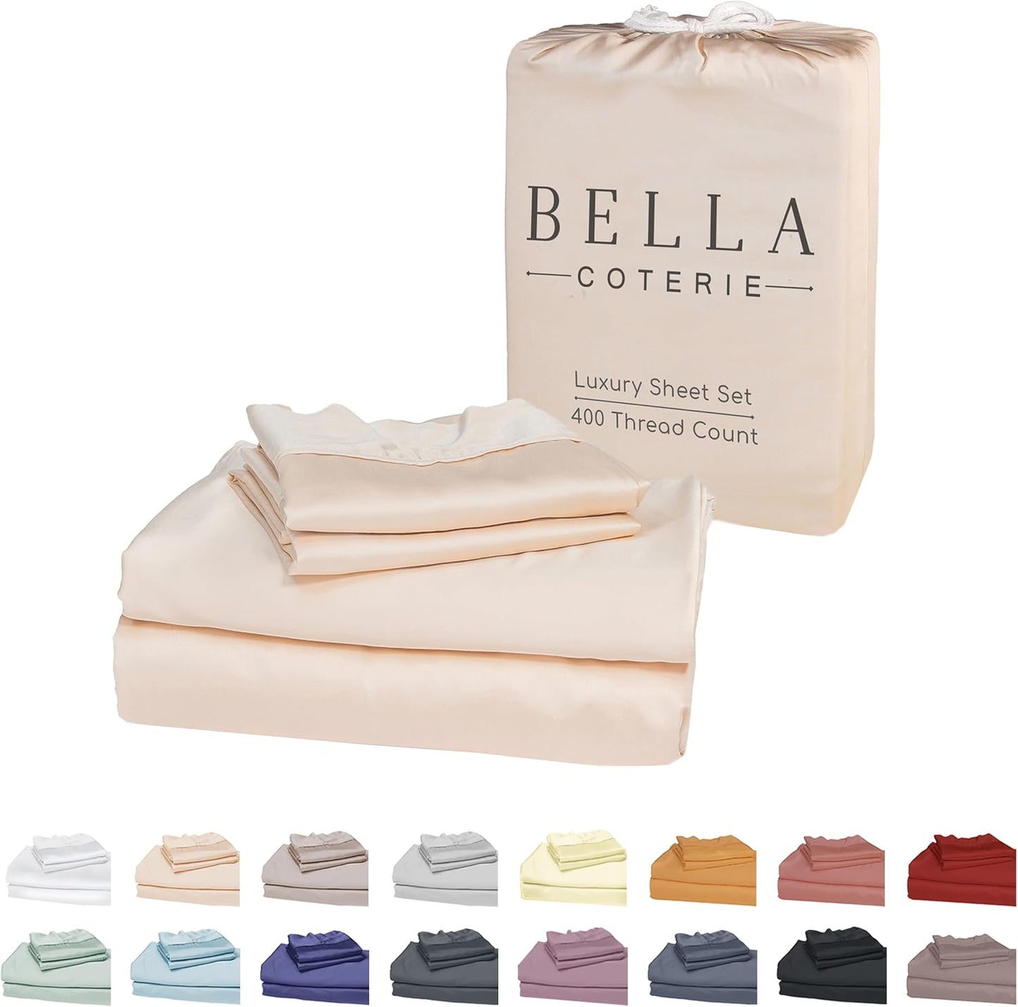 Bella Coterie Luxury Bamboo Viscose Split Top King Size Sheet Set | 100% Organically Grown | Ultra Soft | 34" Split | Cooling for Hot Sleepers | 18" Deep Pocket [Champagne]