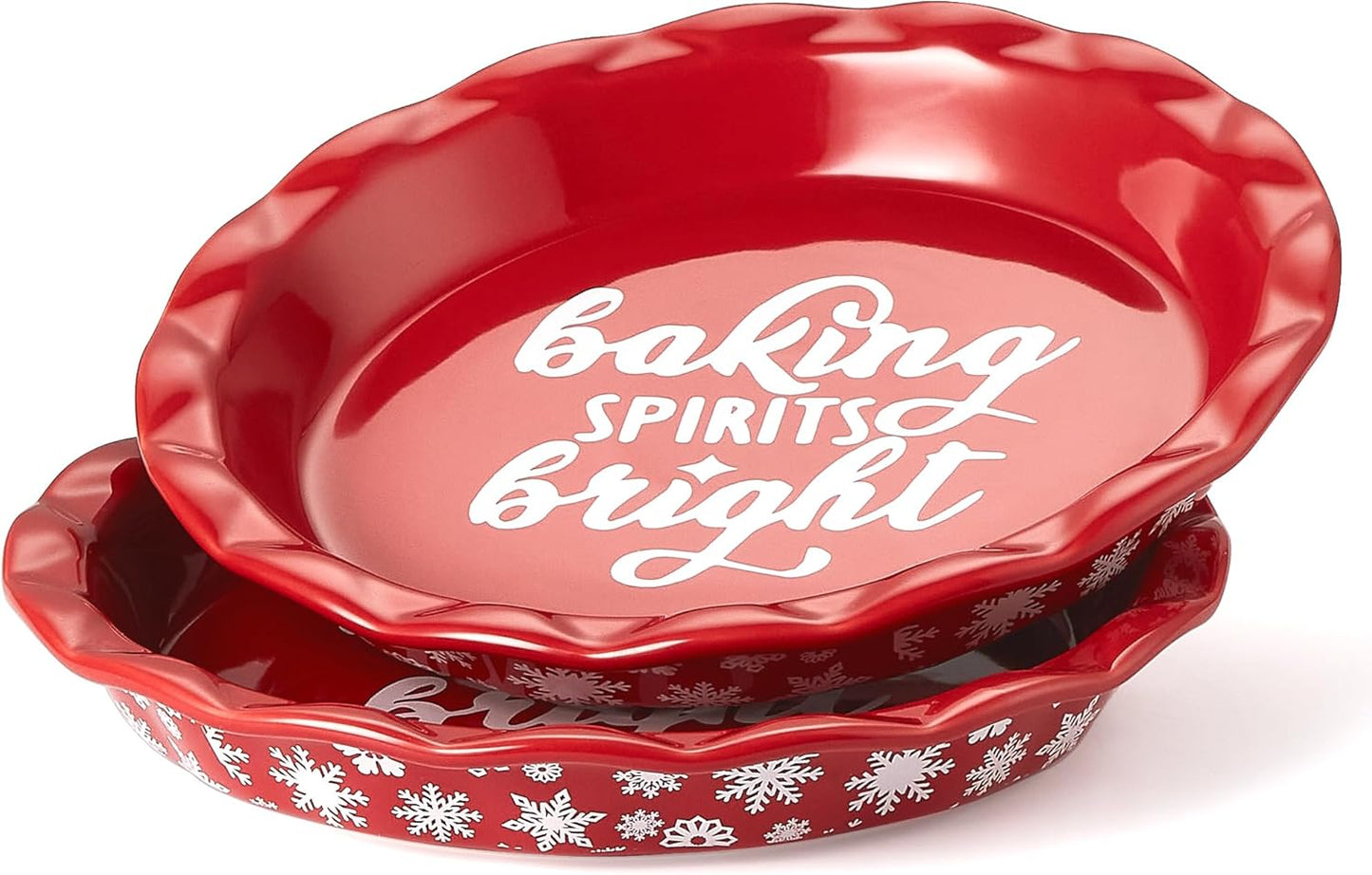 Ceramic Pie Pans for Baking, 9 Inches Pie Plate for Apple Pie, 36 Ounce Round Baking Dish, Set of 2, Thanksgiving day Gifts for Women, Christmas Red