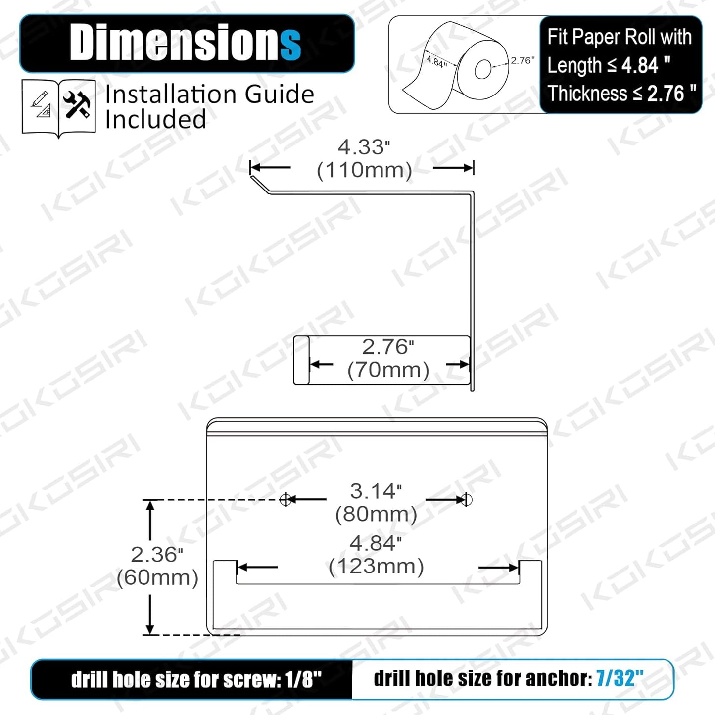 KOKOSIRI Black Toilet Paper Holders with Shelf Bathroom Toilet Paper Roll Holder SUS304 Stainless Steel Wall Mounted, Matte Black, B2010BK