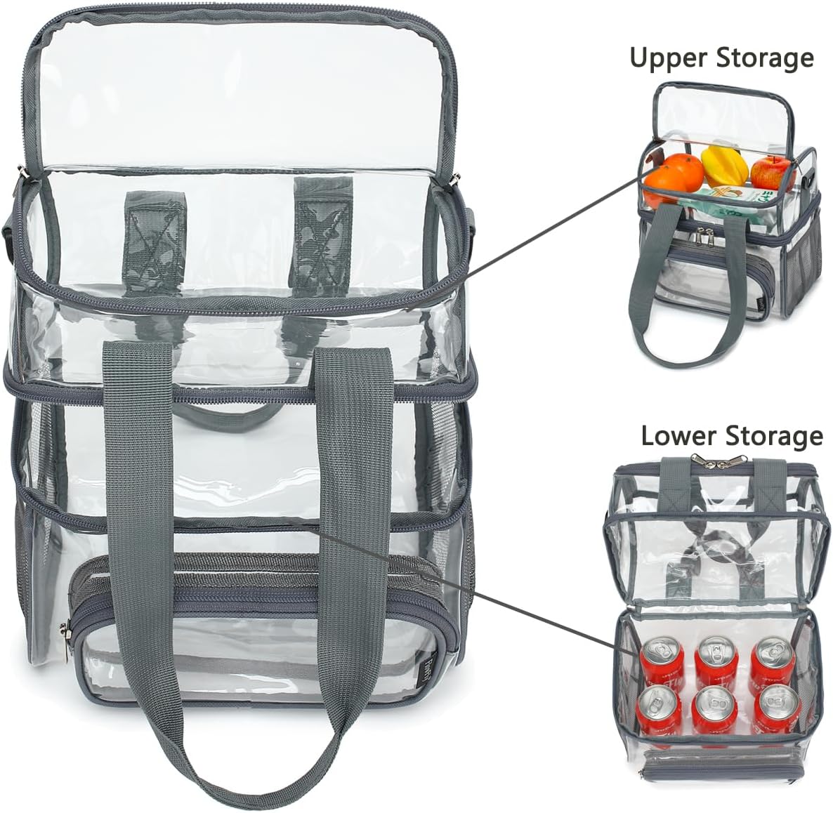 FlowFly Double Layer Cooler Insulated Lunch Bag Adult Lunch Box Large Tote Bag for Men, Women, With Adjustable Strap,Front Pocket and Dual Large Mesh Side Pockets