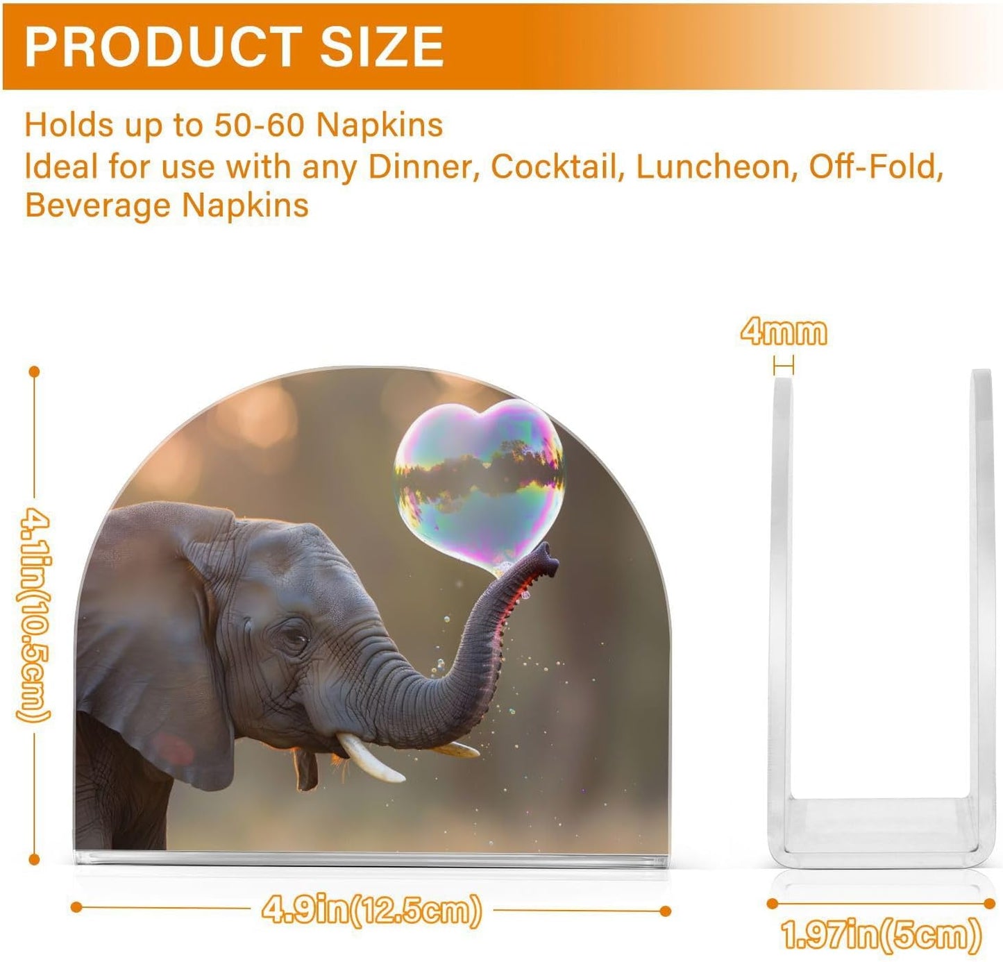 Elephant Blowing Heart Napkin Holder for Table Paper Napkins Holder Acrylic Tissue Dispenser Kitchen Dining Room Bathroom Party Car Decor