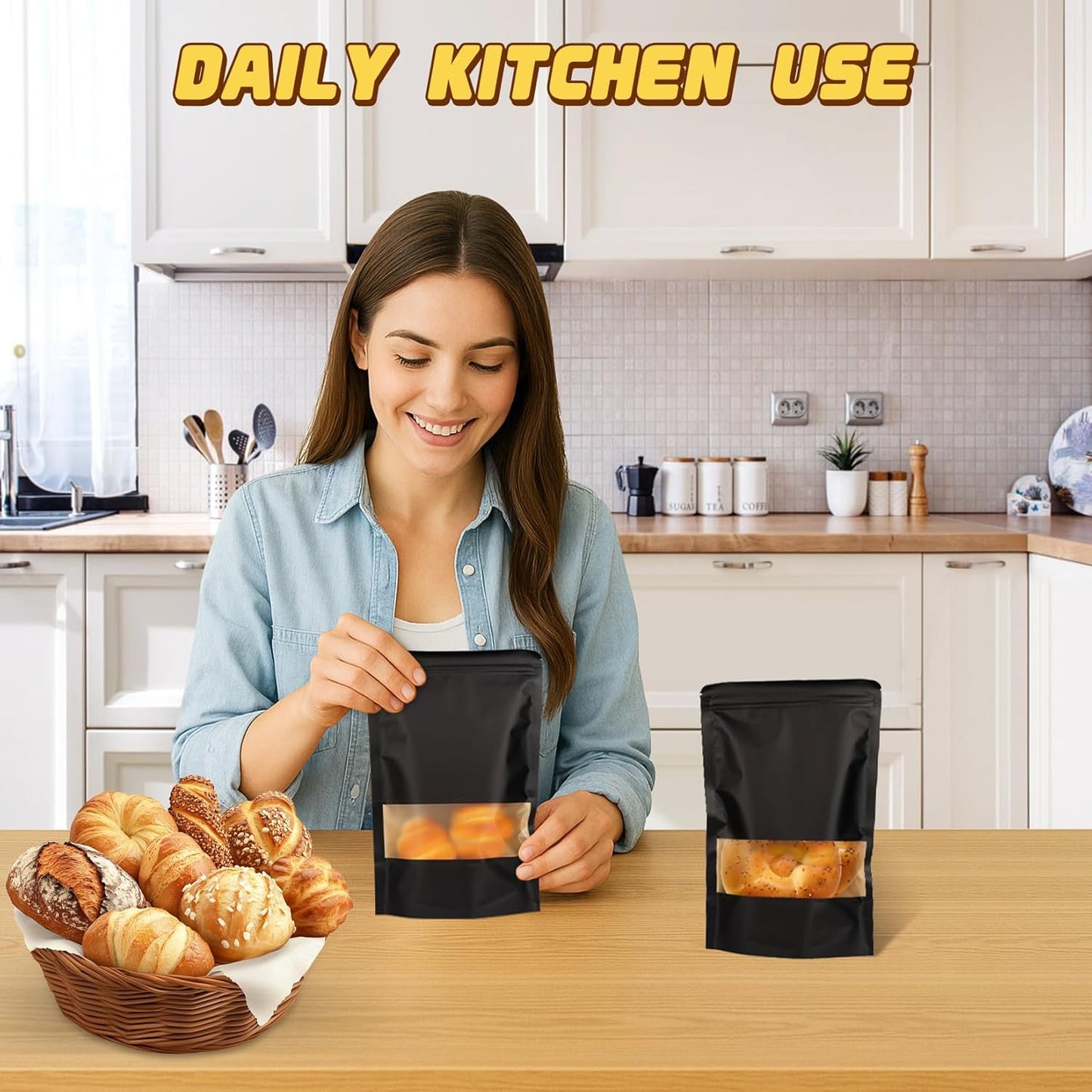 Jetmore-50pack-Smell-Proof-Bag, Zip Lock Pouches with Window, Resealable Bags for Small Business, Small Sealable Bags for Packaging Snack, Coffee, Spice, Candy, Trail Mix, Wax, Mylar Bags 3.5