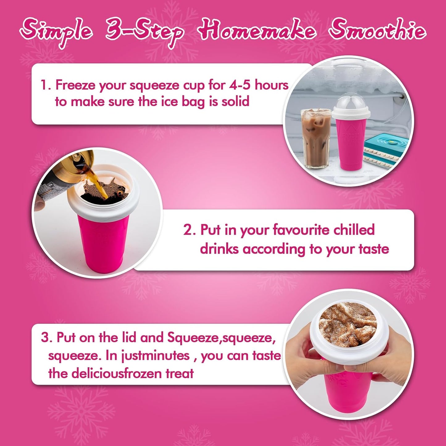 2PCS Slushie Maker Cup, Quick Frozen Magic Cups for Homemade Milk Shake Ice Cream Maker, Double Layer Squeeze Slushy Maker Cup, Birthday Gifts for Kids,Friends,Family (Pink+Green, 350ML)