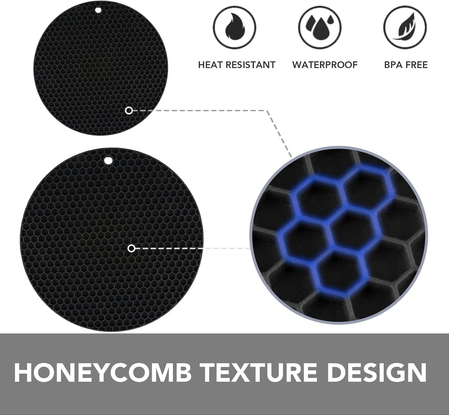 Joyhalo Trivets for Hot Dishes - Hot Pads for Kitchen, Silicone Pot Holders for Hot Pots and Pans, Silicone Mats for Kitchen Countertops, Table, Flexible Easy to Wash and Dry, Grey