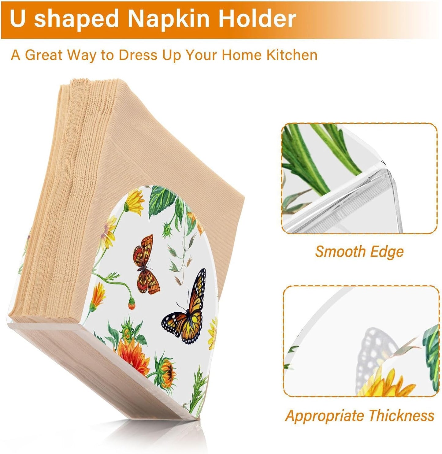 Sunflowers and Butterflies Napkin Holder for Table Paper Napkins Holder Acrylic Tissue Dispenser Kitchen Dining Room Bathroom Party Car Decor