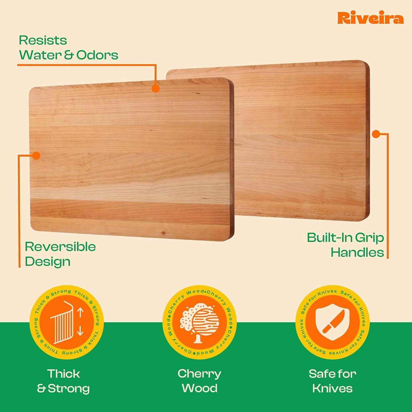 Riveira Cherry Wood Cutting Board – Gourmet Black Cherry Grandeur: 20 x 14 Wooden Cutting Board – Wooden Cutting Boards For Kitchen Decorative – Innovative Juice Grooves Cherry Wooden Chopping Board