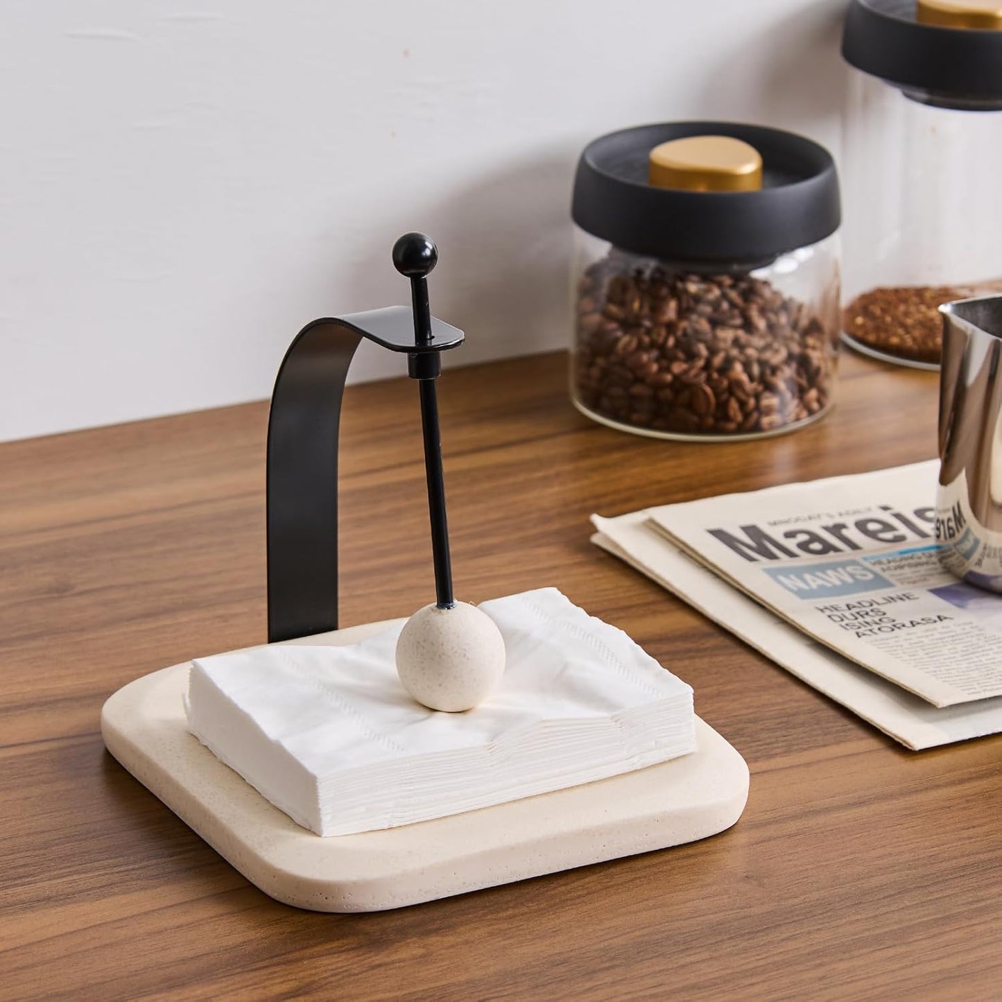 Beige Sand Stone Napkin Holder - Decorative Square Paper Napkin & Towel Holder for Kitchen, Restaurant, Bathroom - Durable Resin Table Organizer - Stylish Home Gift