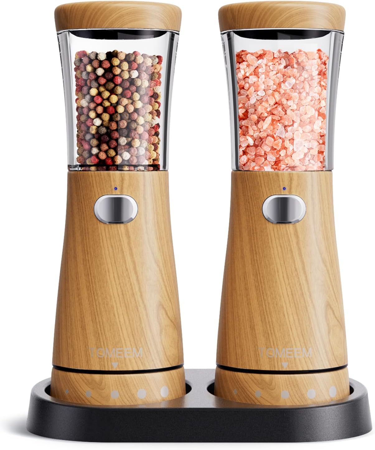Electric Salt and Pepper Grinder Set with Storage Base, Stainless Steel Rechargeable Salt and Pepper Grinder Set with 4.5 oz Large Capacity, 1.8" Wide Mouth, Adjustable Coarseness, Ideal for Kitchen