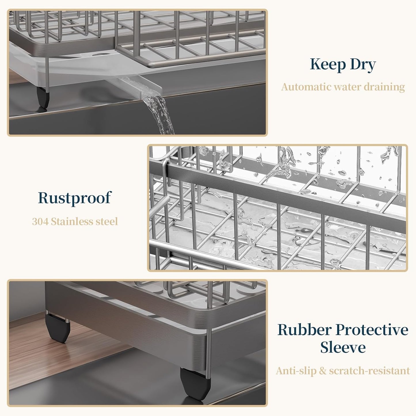 Consuemst Sponge Holder for Kitchen Sink - Auto Draining Sink Caddy Organizer with Detachable Rack, High Brush Holder, Kitchen Countertop Storage Accessories, Silver