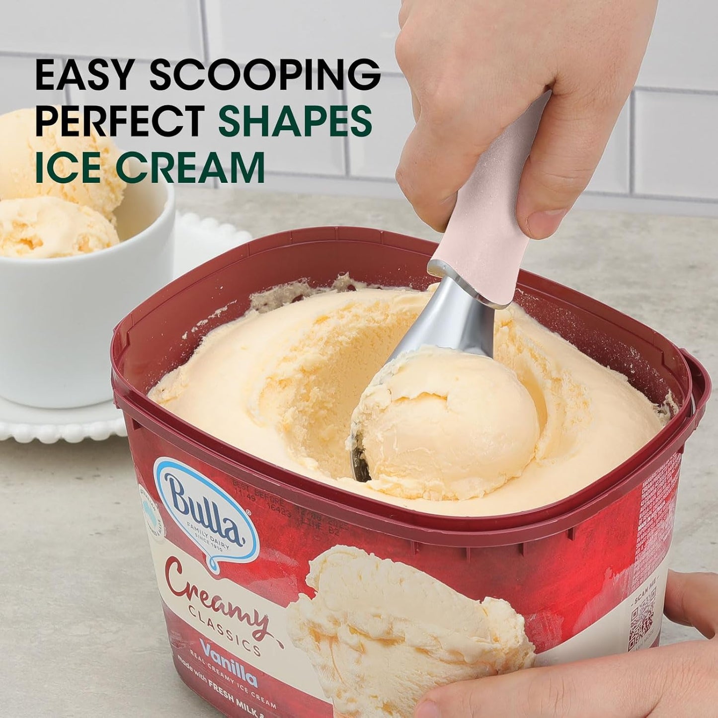 Beneno Heavy Duty Ice Cream Scoop - Upgraded Anti-Fracture Design, Comfortable Grip Long Handle, Effortless Scooping & Dishwasher Safe, Pink