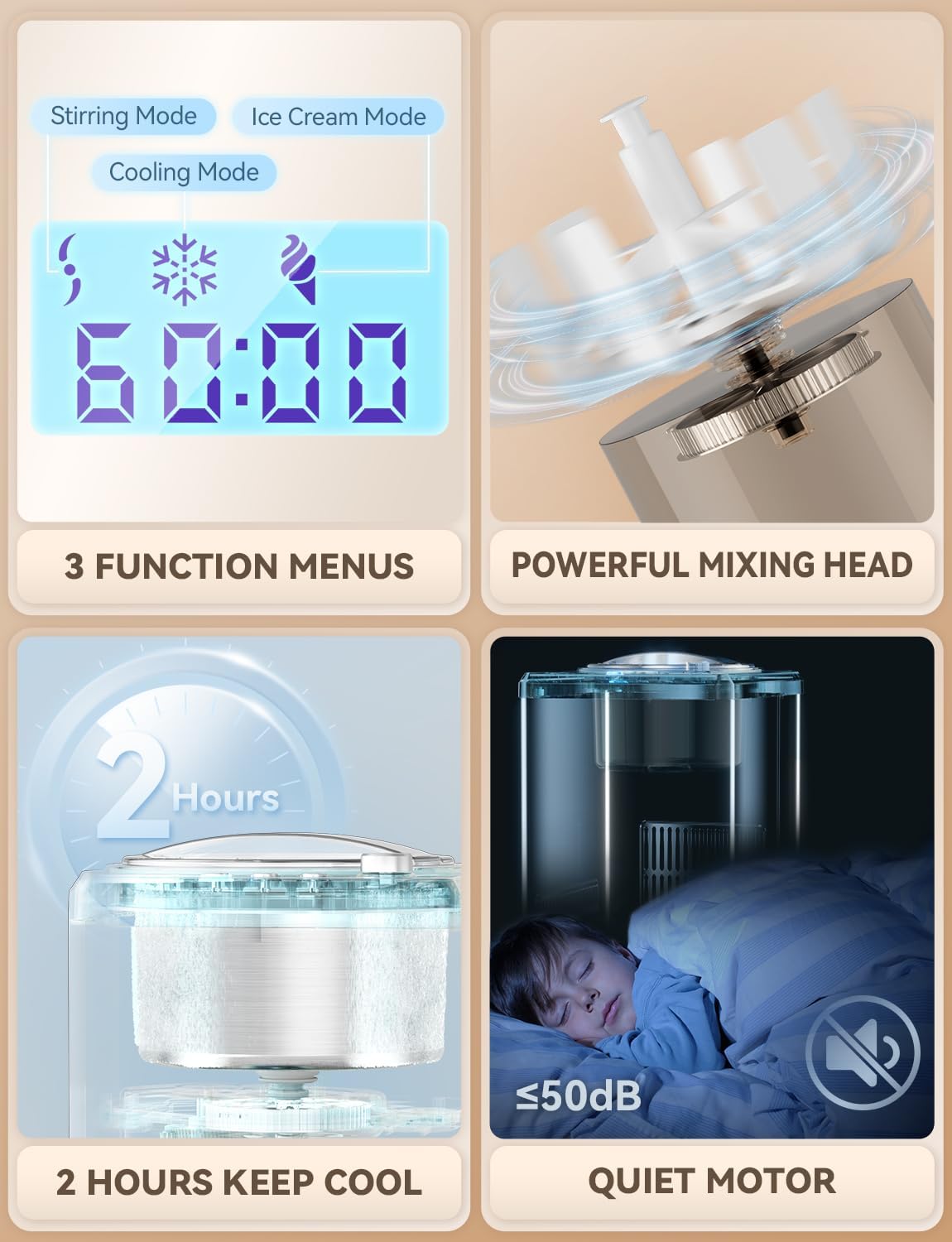 Ice Cream Maker 2.64 Qt, Largest Capacity & Fastest Freezing Ice Cream Machine with Built in Compressor Easy Operate & Clean Ice Cream Maker Machine All Stainless Steel, LCD Digital Display