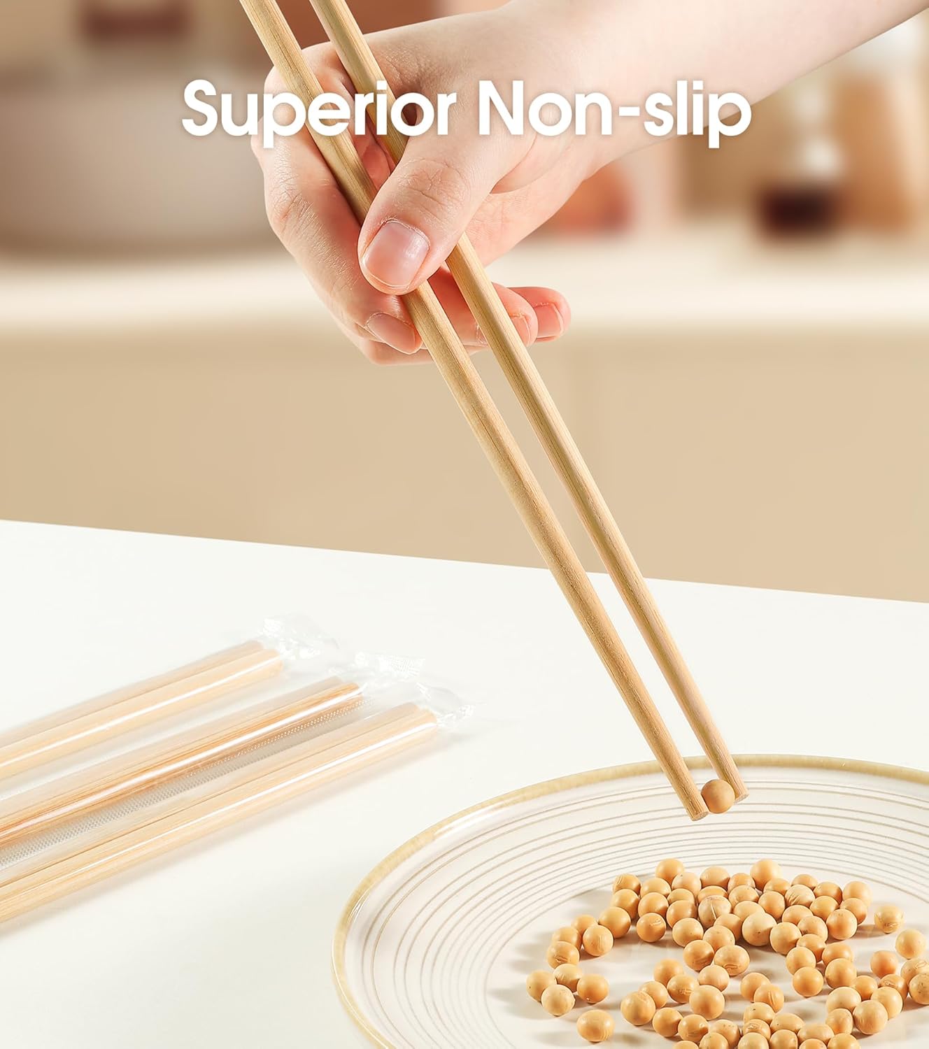 100Pairs Bamboo Chopsticks Disposable | Individually Wrapped | Bulk | Separated | Round | Premium Quality-（9.45in)