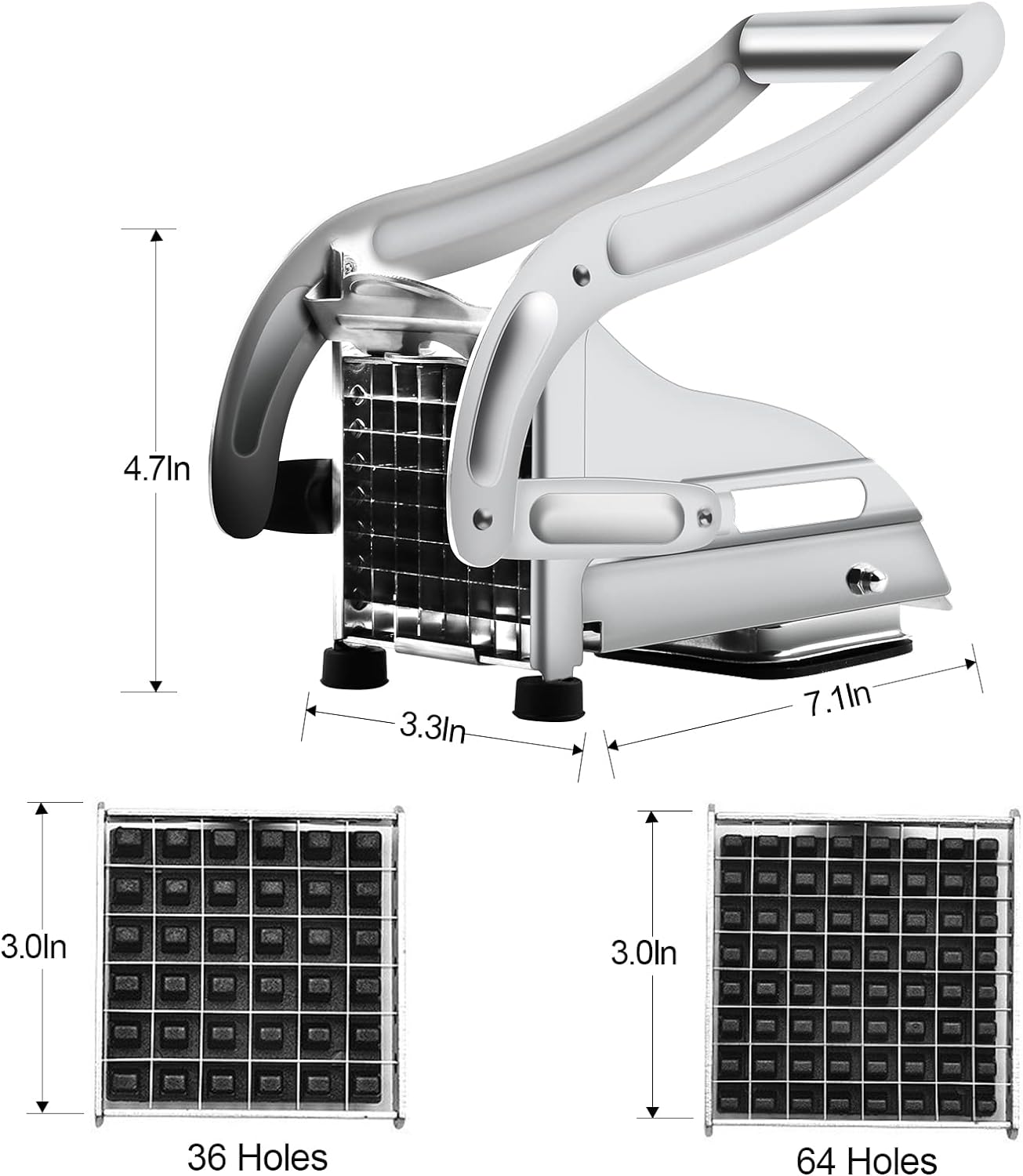 French Fry Cutter with 2 Blades, Professional Potato Cutter Stainless Steel, Potato Slicer French Fries, Press French Fries Cutter for Potato