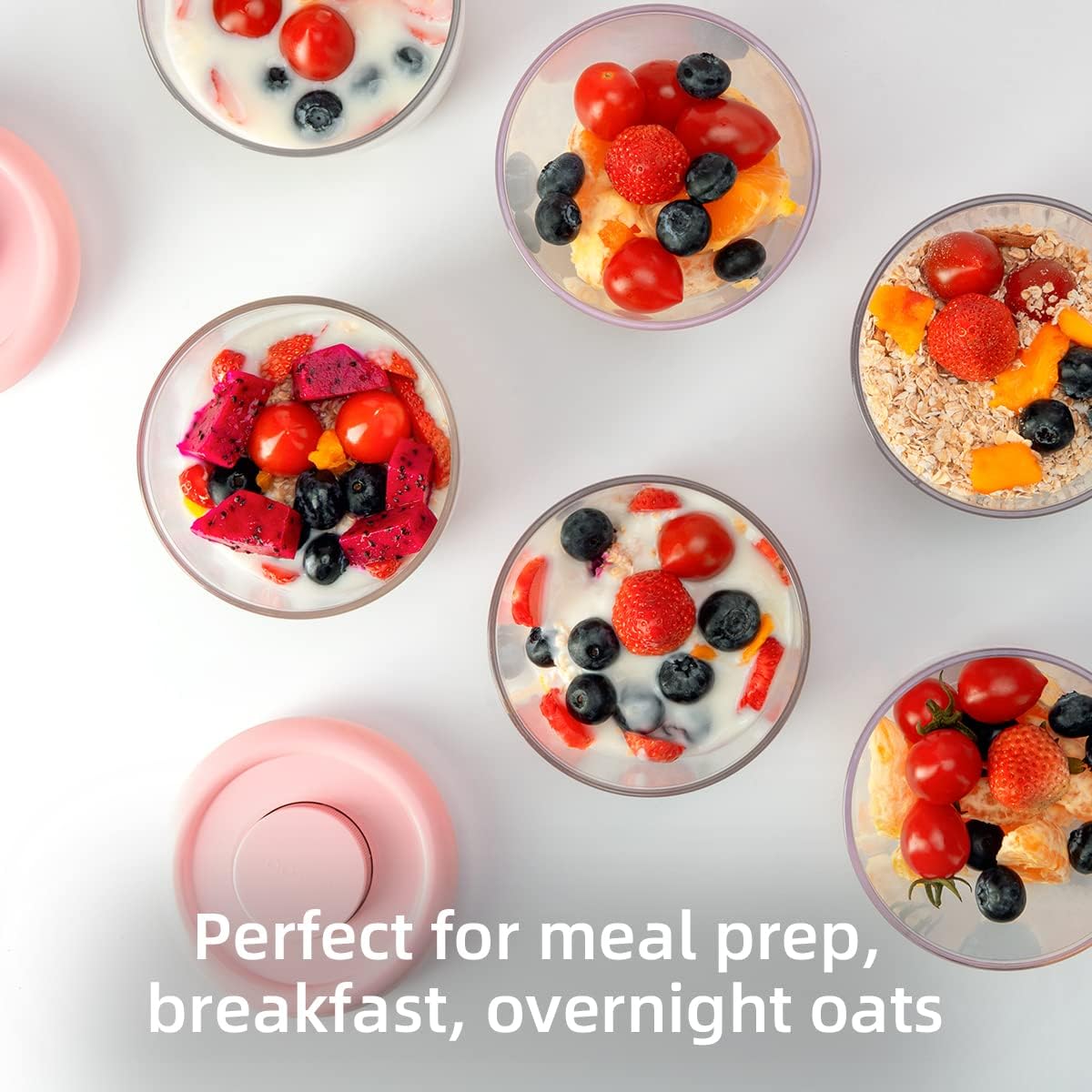 Ankou 400ml Meal Prep Container Set of 4 Pink Tritan Plastic Food Storage Containers with Lids, Airtight Leakproof Pop Top Lid Bowl for Breakfast Leftovers