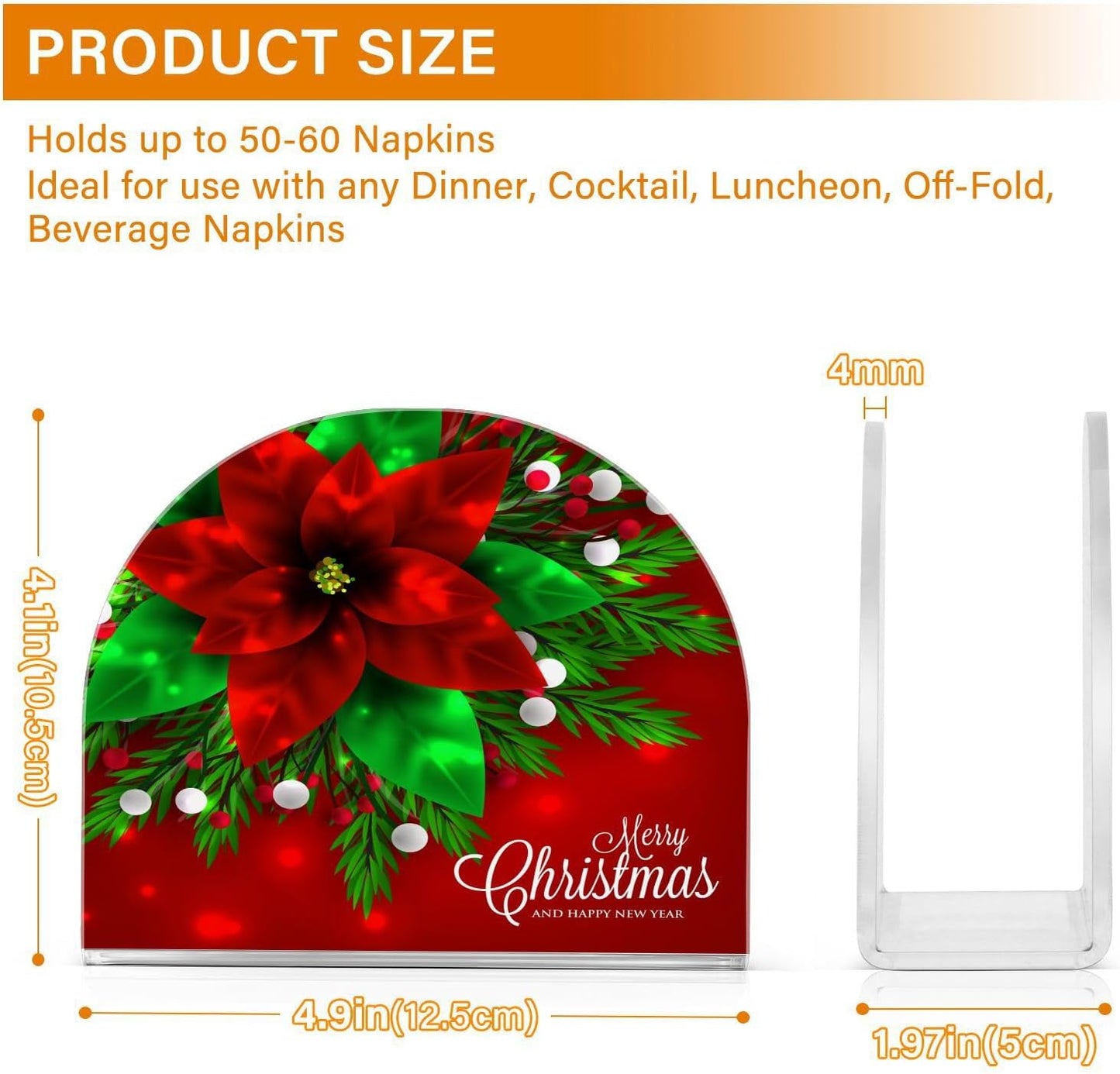 Christmas Red Poinsettia Berry Napkin Holder for Table Paper Napkins Holder Acrylic Tissue Dispenser Kitchen Dining Room Bathroom Party Car Decor