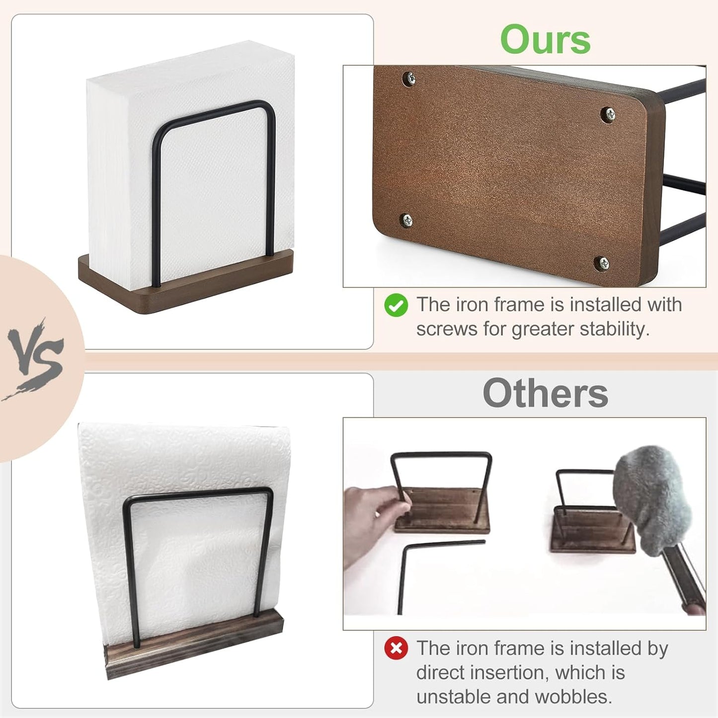 Mkono Napkin Holder for Table Wooden Paper Napkin Dispenser Servilletero for Kitchen Dining Room Cocktail Bar Party Outdoor, Brown