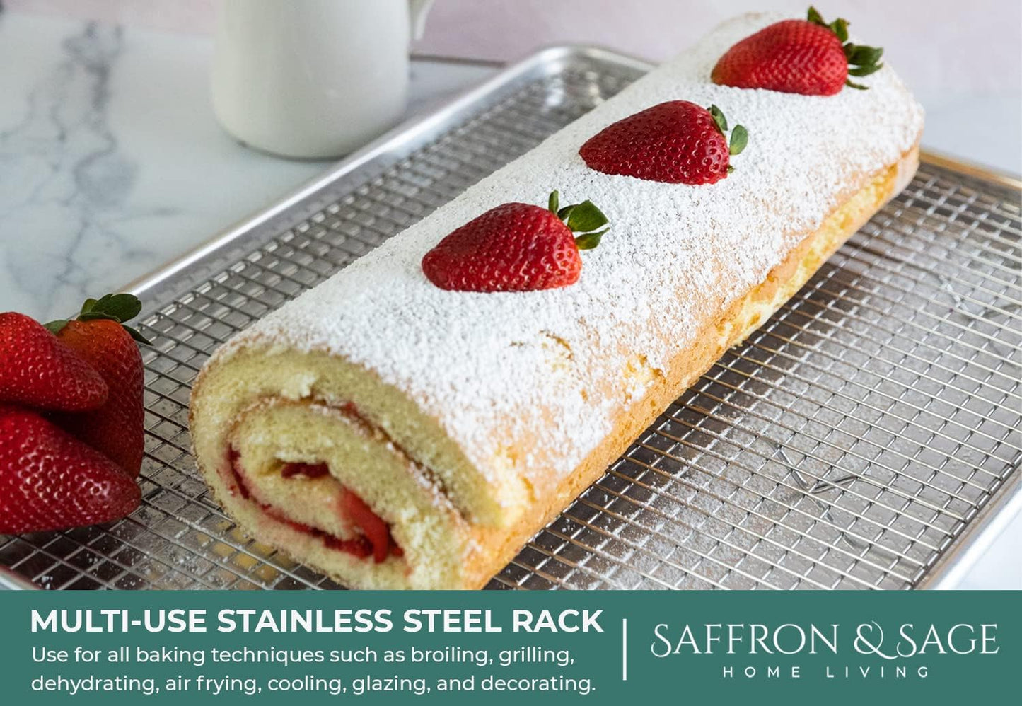 Commercial Quality Cookie Sheet and Rack - Aluminum Half Sheet Baking Pan and Stainless Steel Cooling Rack Set 13x18 Rust & Warp Resistant, Heavy Duty