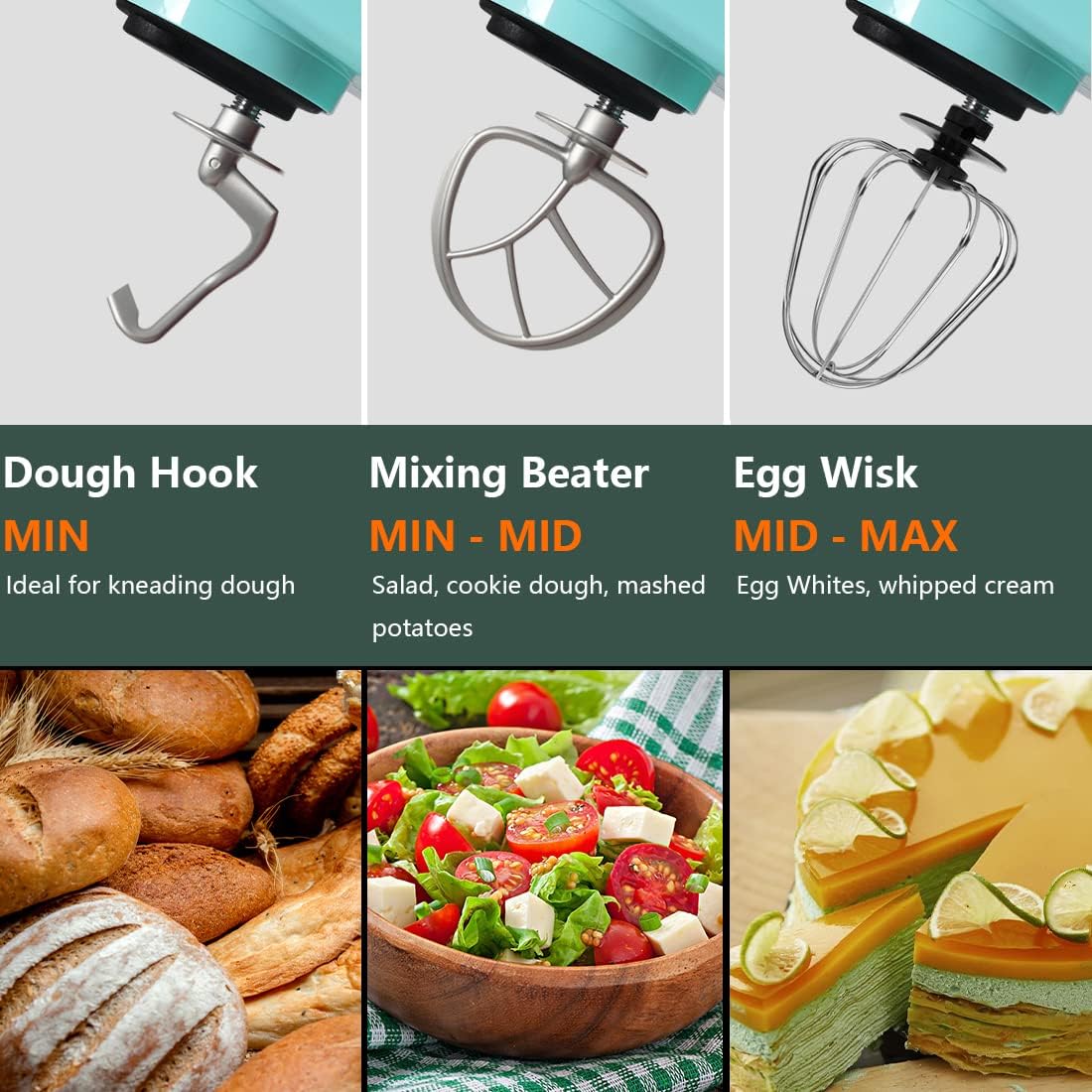 CUSIMAX Stand Mixer, 5-QT Stainless Steel Bowl Food Mixer, Tilt-Head Kitchen Electric Mixer with Dough Hook, Mixing Beater and Whisk, Splash Guard, Green