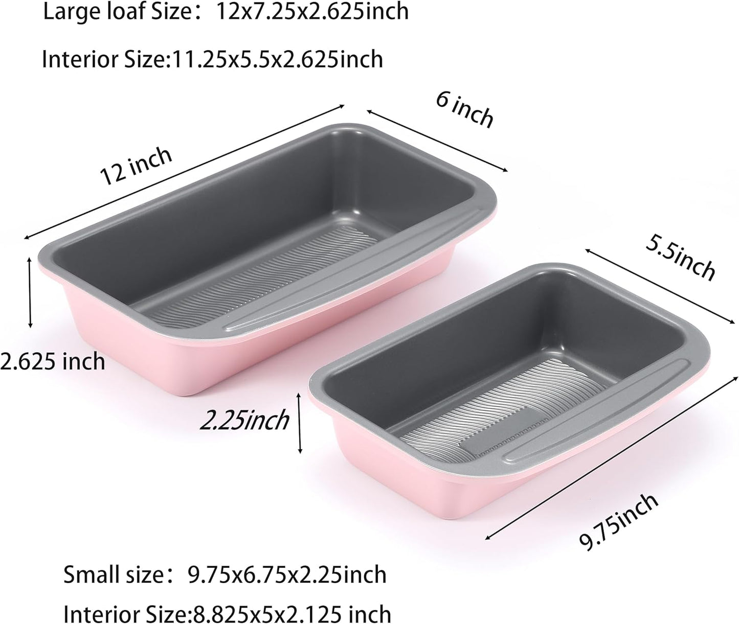 Monfish Loaf Pans for Home Baking Bread, 2lb loaf bread pan Carbon Steel loaf cake Tin 11x5 inch Pink 9x5 1lb bread Pan Mold gray Non Stick coating (pink)