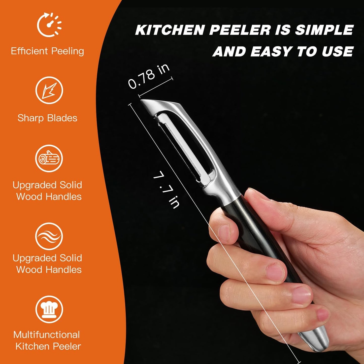 KULUNER 304 Stainless Steel Multi-Function Kitchen Peeler - With Solid Wood Handle, Sharp & Durable Blade, Effortlessly Peels Vegetables and Fruits, Essential Kitchen Tool