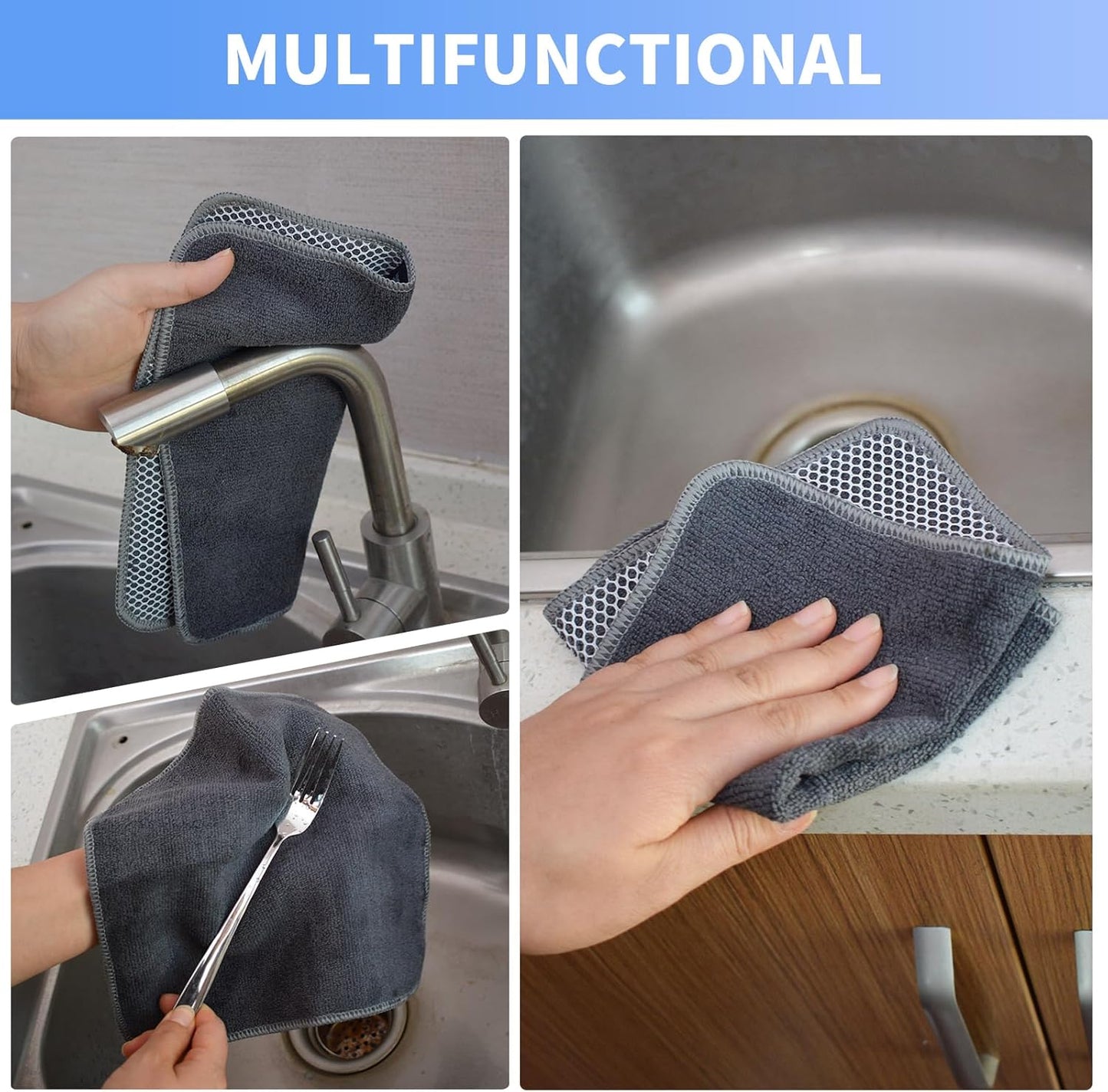 KinHwa Kitchen Washcloths for Dishes Absorbent Microfiber Dish Cloths Quick Dry Dish Rags with Poly Scour Scrub Side Ideal for Kitchen Cleaning (Gray, 10inch X10inch 9Pack)