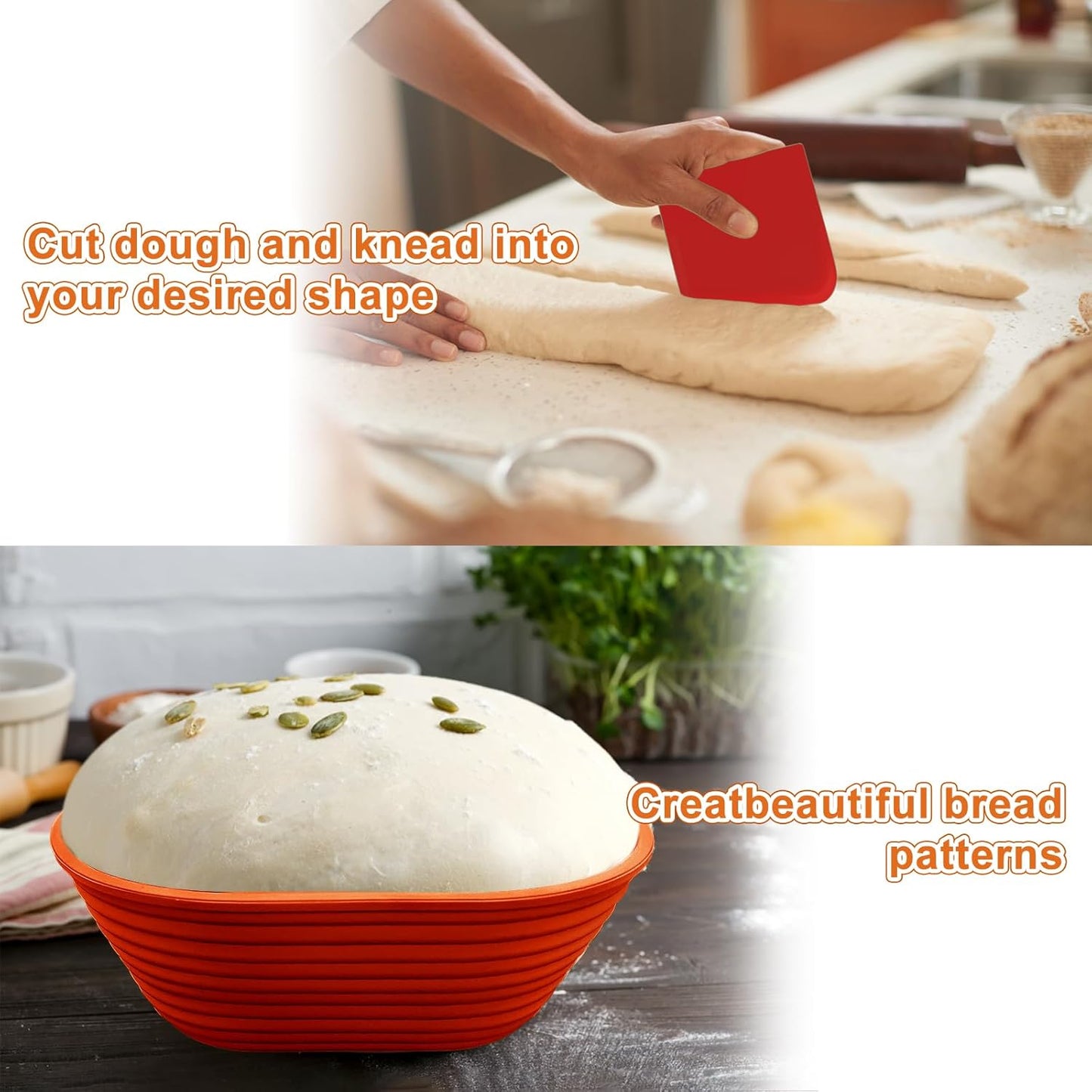 Silicone Banneton, Sourdough Bread Baskets (Set of 6, 6.5 Inch), Oval Proofing Bread Bowls with Starter Kit, Bread Making Baking Supplies