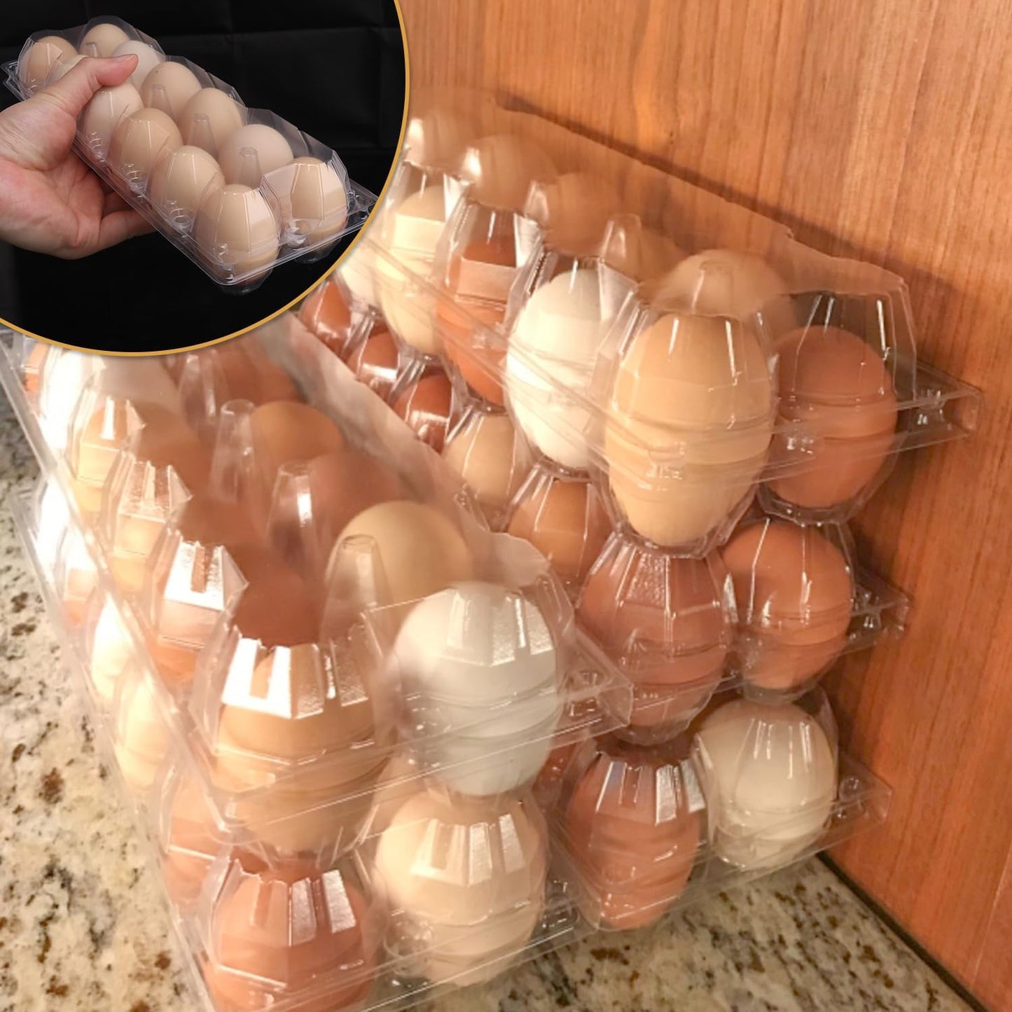120 Pack Bulk Egg Cartons, Clear Plastic Chicken Egg Holders, Egg Tray Carton Holder for Home & Kitchen, Farm & Market Use, An Eco-Friendly Egg Storage Solution, 12 Grids