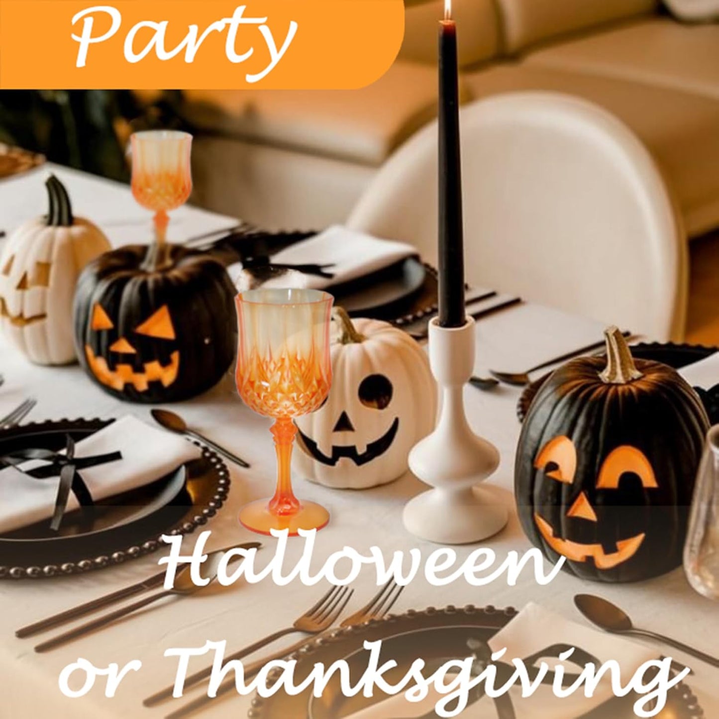 Plastic Wine Glasses，Plastic Goblets Vintage Style Cordial Drinking Glasses for Wedding Reception, Grand Event Party Supplies (12, Pumpkin orange)