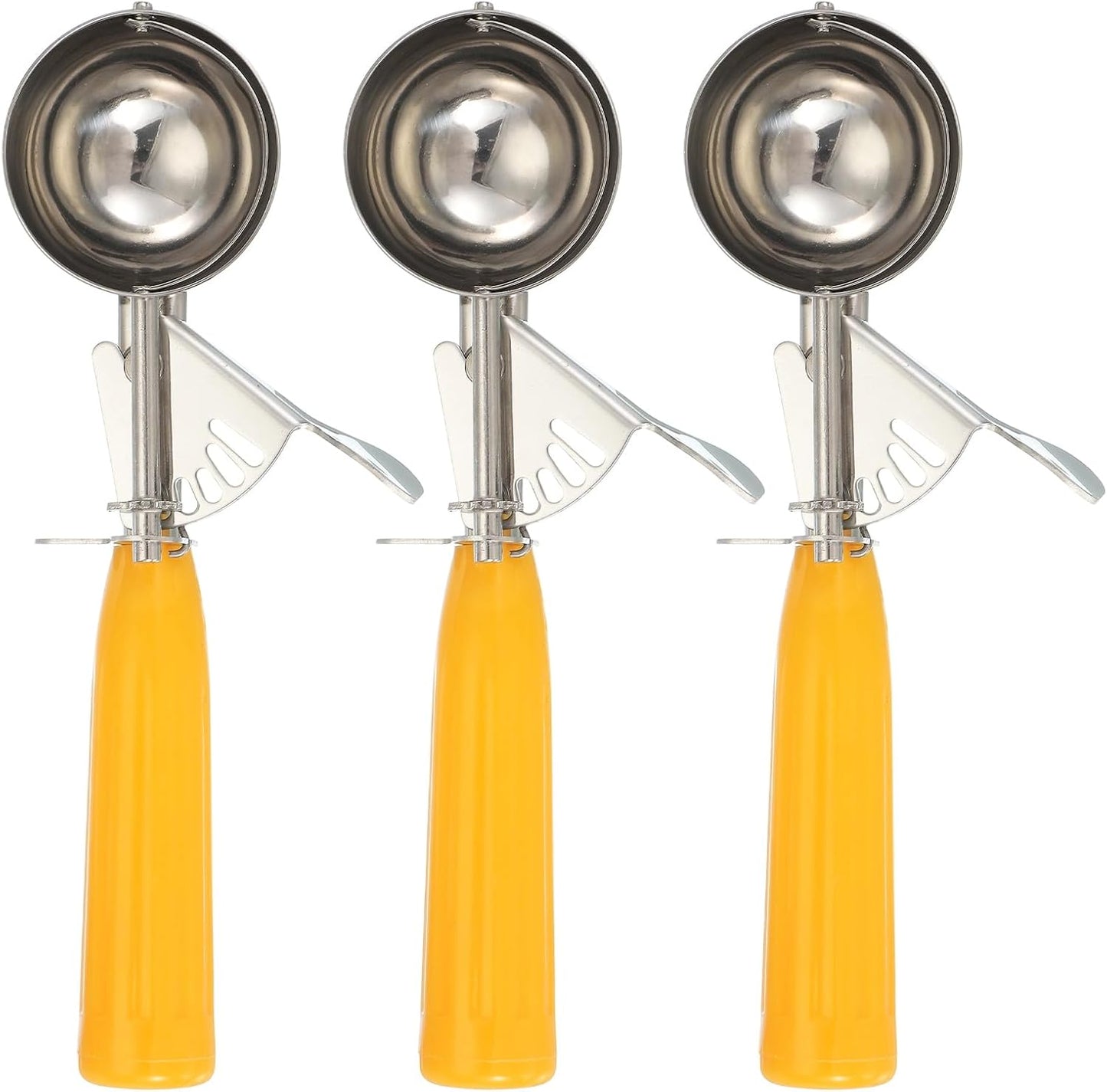 uxcell 3 Pcs Cookie Scoops, Ice Cream Scoop with Trigger for Baking Cookie Dough Rice Pudding Kitchen Gadget, Yellow