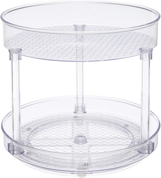 Amazon Basics Lazy Susan Turntable Organizer, 9" Diameter, 2 Tier, Clear