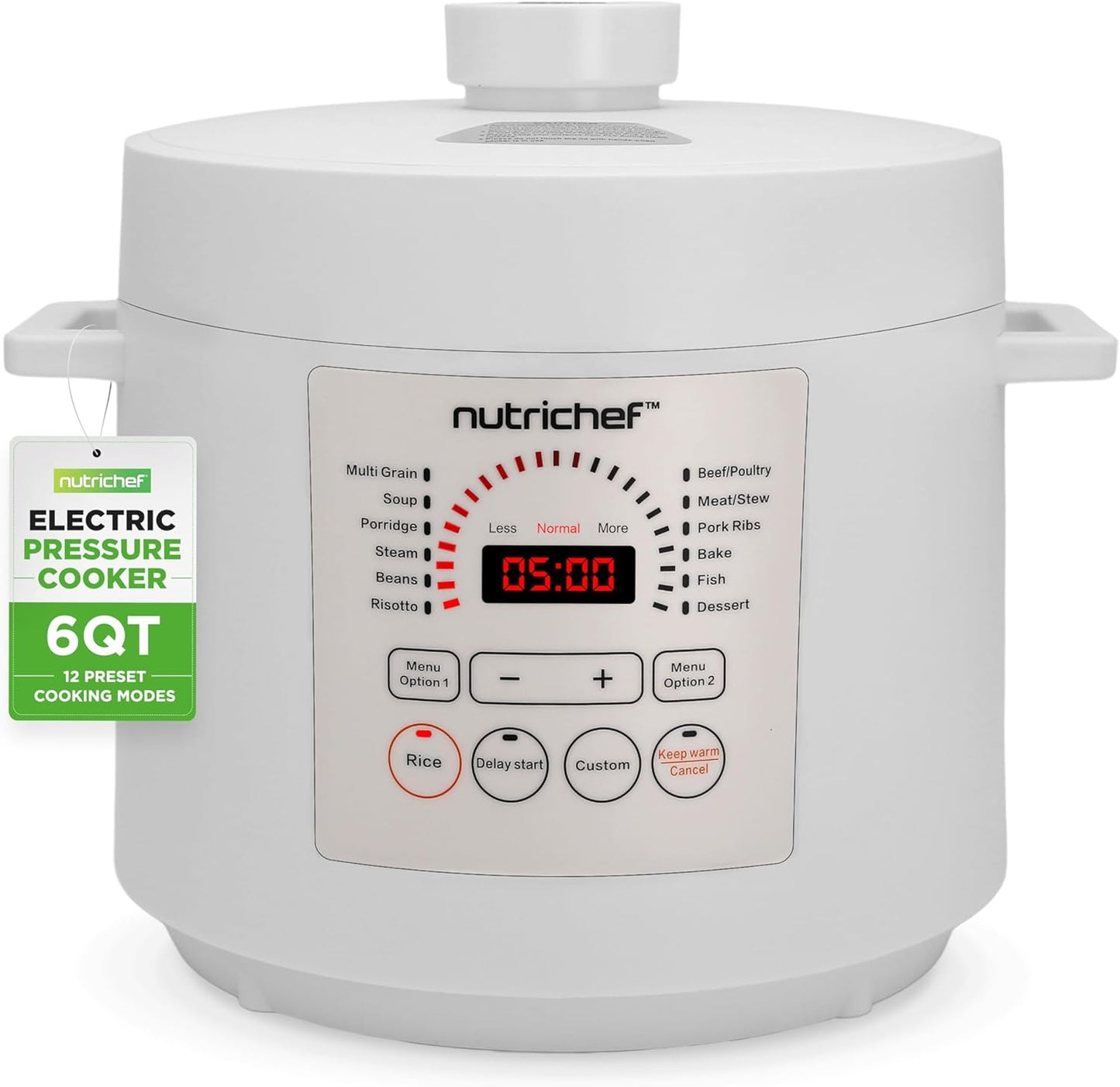 NutriChef Electric Pressure Cooker 6 Quart Capacity | 9 Function Digital Countertop Pressure Cooker | Adjustable Time & Temperature | Cook, Bake, Steam, Broil, & Braise | 13.1 x 11.4 IN | White