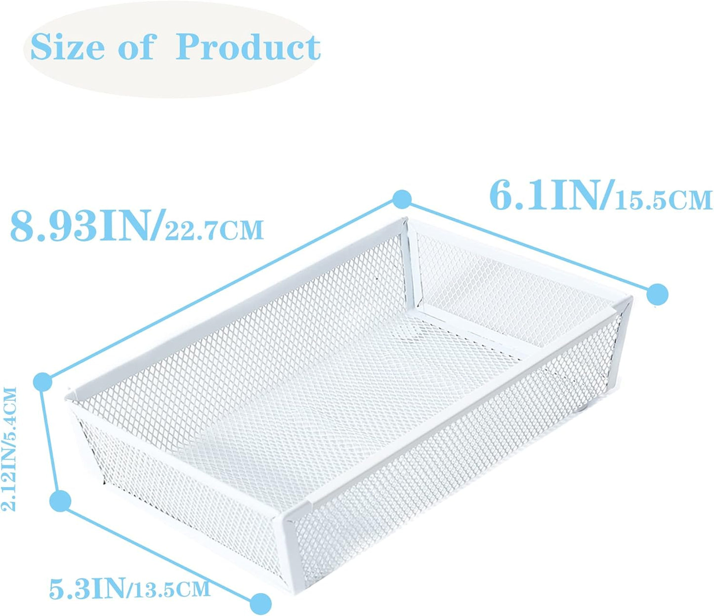 Mesh Tray Kitchen Drawer Utensil Cutlery Tray Office Supplies with Inter-locking Arm Drawer Dividers Organizer for Silverware, Flatware, Home,Office, School,Bedroom(9＂X6＂4pack) White
