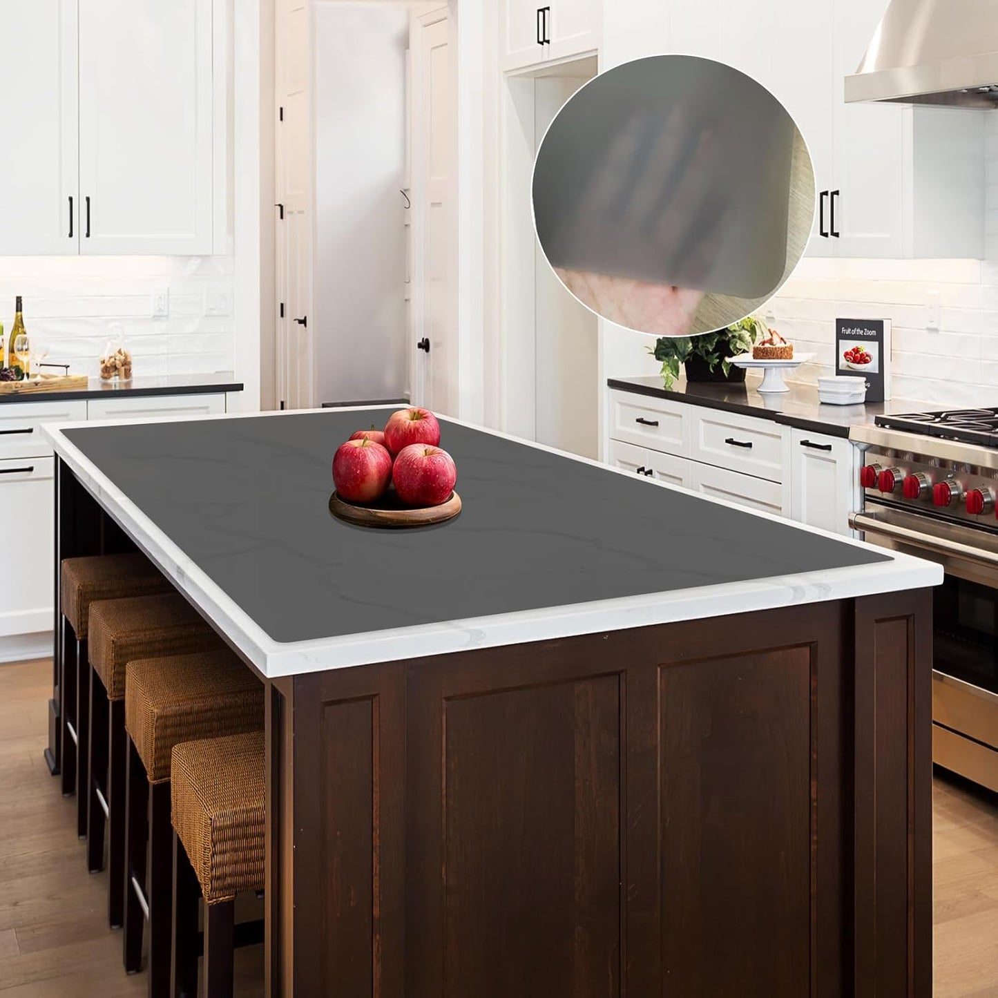 2MM Thick Large Silicone Mat, 47.2"x23.6"(120cmx60cm) Silicone Mats for Kitchen Counter, Heat Resistant Mat, Non-Slip Kitchen Counter Mat, Waterproof Countertop Protector for Craft, Translucent Black