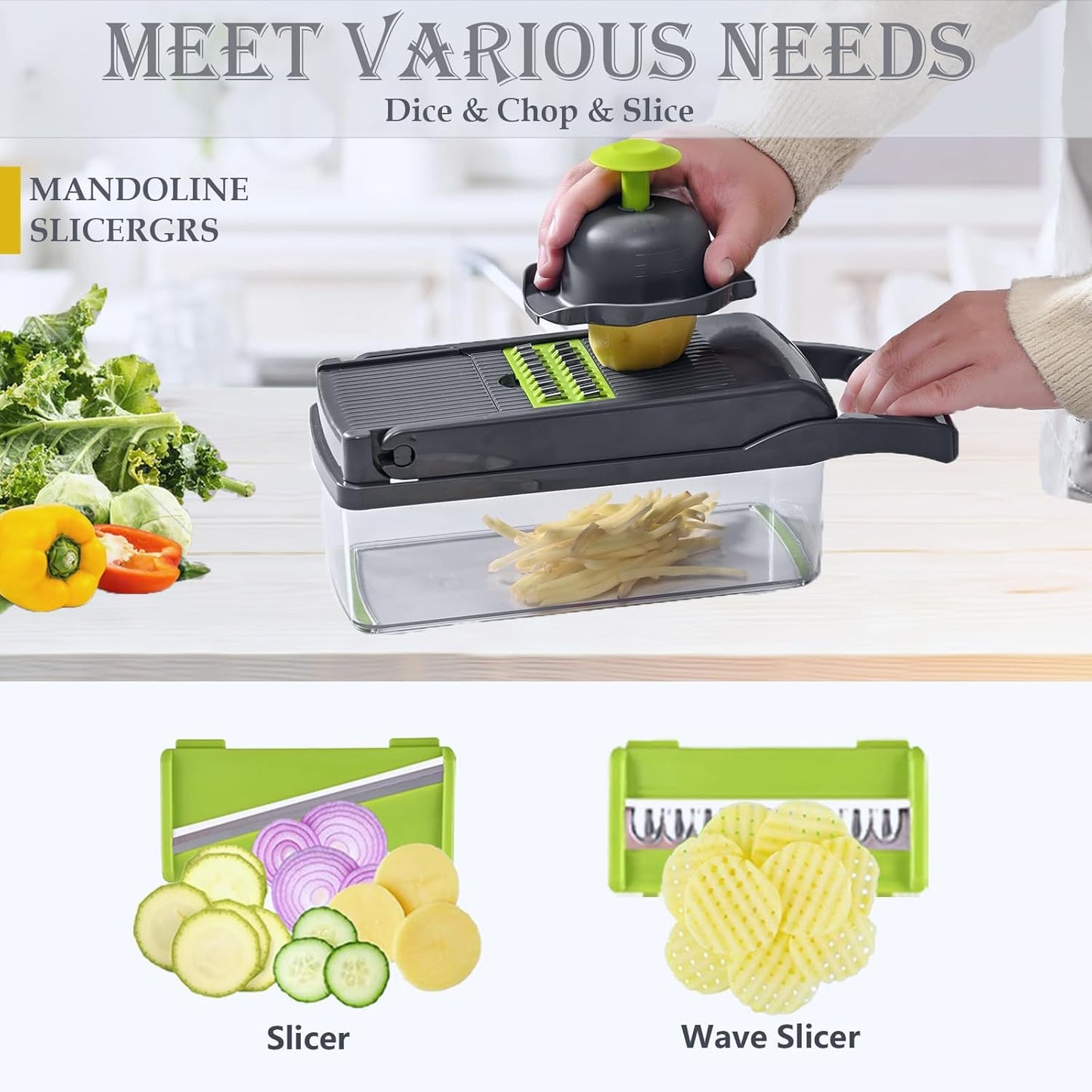 Pro-Series 16-in-1 Vegetable Chopper, Dewpeton Mandoline Slicer, Veggie Chopper, Food Chopper with Container, Vegetable Cutter & Spiralizer for Onion Salad (Home Essential Gadget & Kitchen)