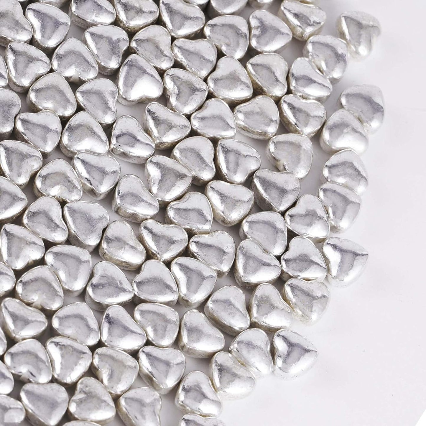 Kasvan Silver Heart Shapes Sprinkles - Edible Candy Pearls 100g/3.58 Oz, Mix Size, Baking Cake Decorations, Ice Cream Toppings and Cookie Decorating, Wedding Party Chirstmas Supplies (Silver)