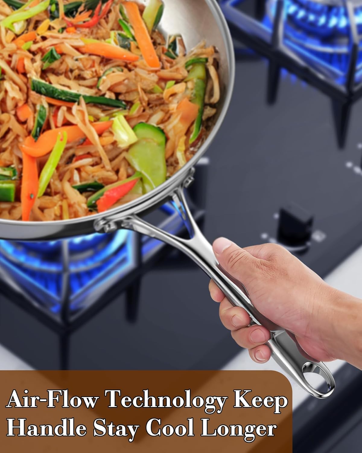 Cooks Standard Frying Pan Stainless Steel, 8-Inch Multi-Ply Clad wok Stir Fry Pan Kitchen Skillet, Silver