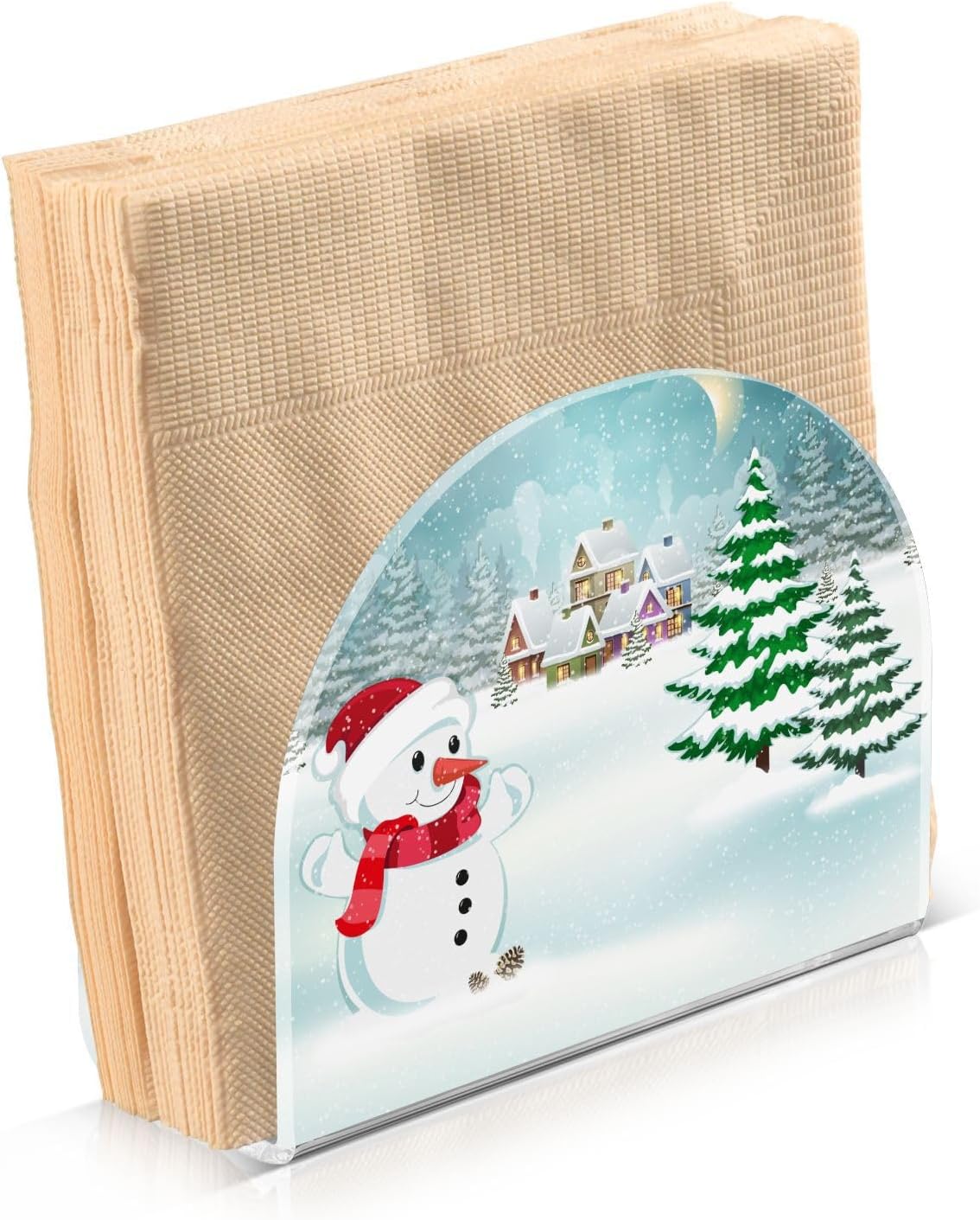 Chrsitmas Winter Village Snowman Napkin Holder for Table Paper Napkins Holder Acrylic Tissue Dispenser Kitchen Dining Room Bathroom Party Car Decor