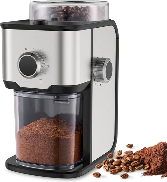 Coffee Grinder Electric Burr Coffee Bean Grinder for 2-12 Cups, Adjustable Burr Mill for 14 Grinding Settings, Stainless Steel