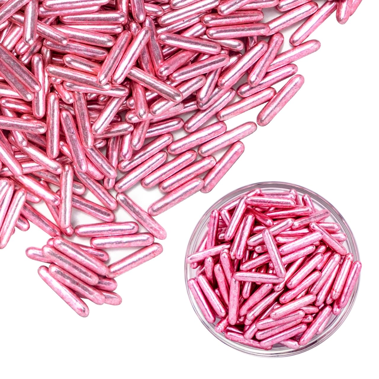 Rose Gold Rods Sprinkles, Edible Pearl Sprinkles for Cupcake Decorating, Donut, Cake Decorations, Wedding Party Valentines Easter Supplies, 120g/4.23oz