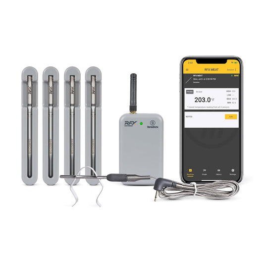 ThermoWorks RFX | Smart Wireless Meat Thermometer | Wi-Fi & Radio Frequency | Stronger Signal Than Bluetooth | Meat Probe for Use in Smoker, Grill, BBQ, Oven - 4-Probe Kit