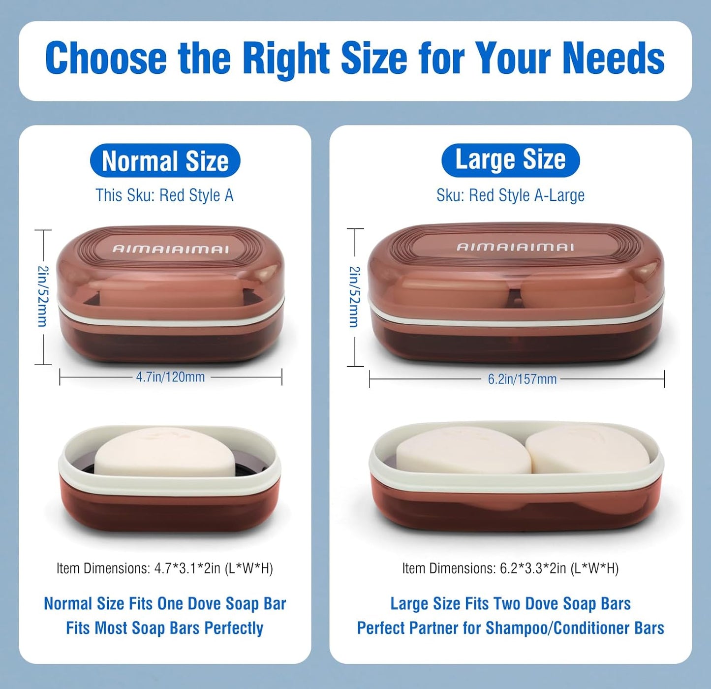 Travel Soap Container, Translucent Visible Soap Box, Travel Soap Holder with Removable Draining Layer, Portable Soap Case for Traveling, Camping, Gym (Red Style A)